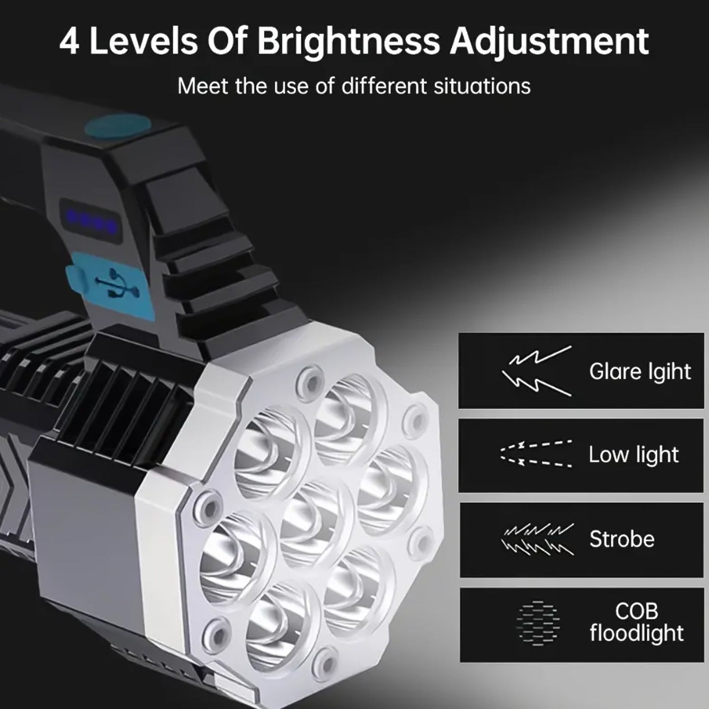 Portable Flashlight  Torch  Cob 7led Hand Light Usb Rechargeable Light With Side Light (1 Pc) - Shop Gharse