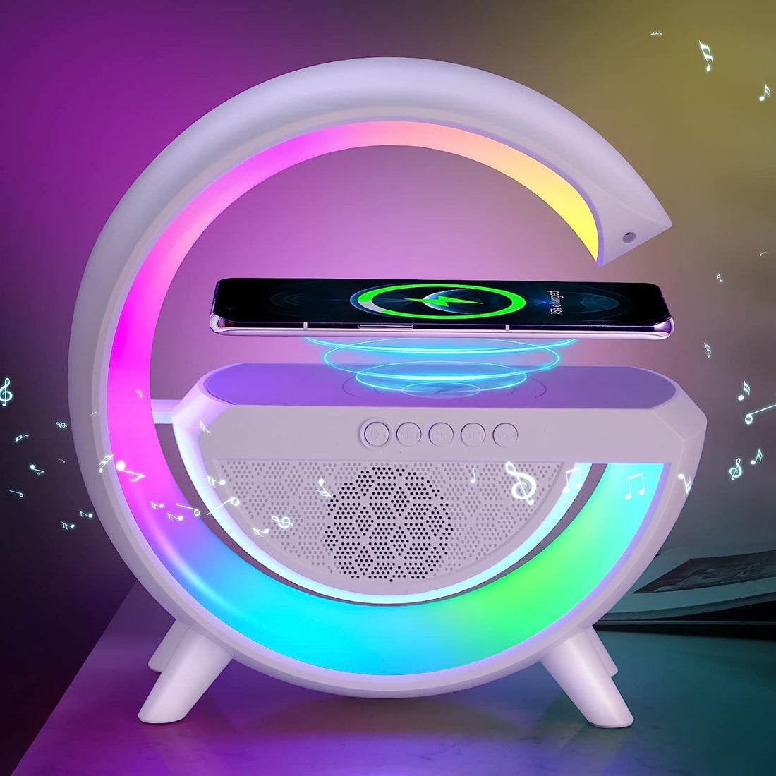 1393   3-in-1 Multi-function Led Night Lamp With Bluetooth Speaker Wireless Charging For Bedroom For Music Party And Mood Lighting - Perfect Gift For All Occasions - Shop Gharse