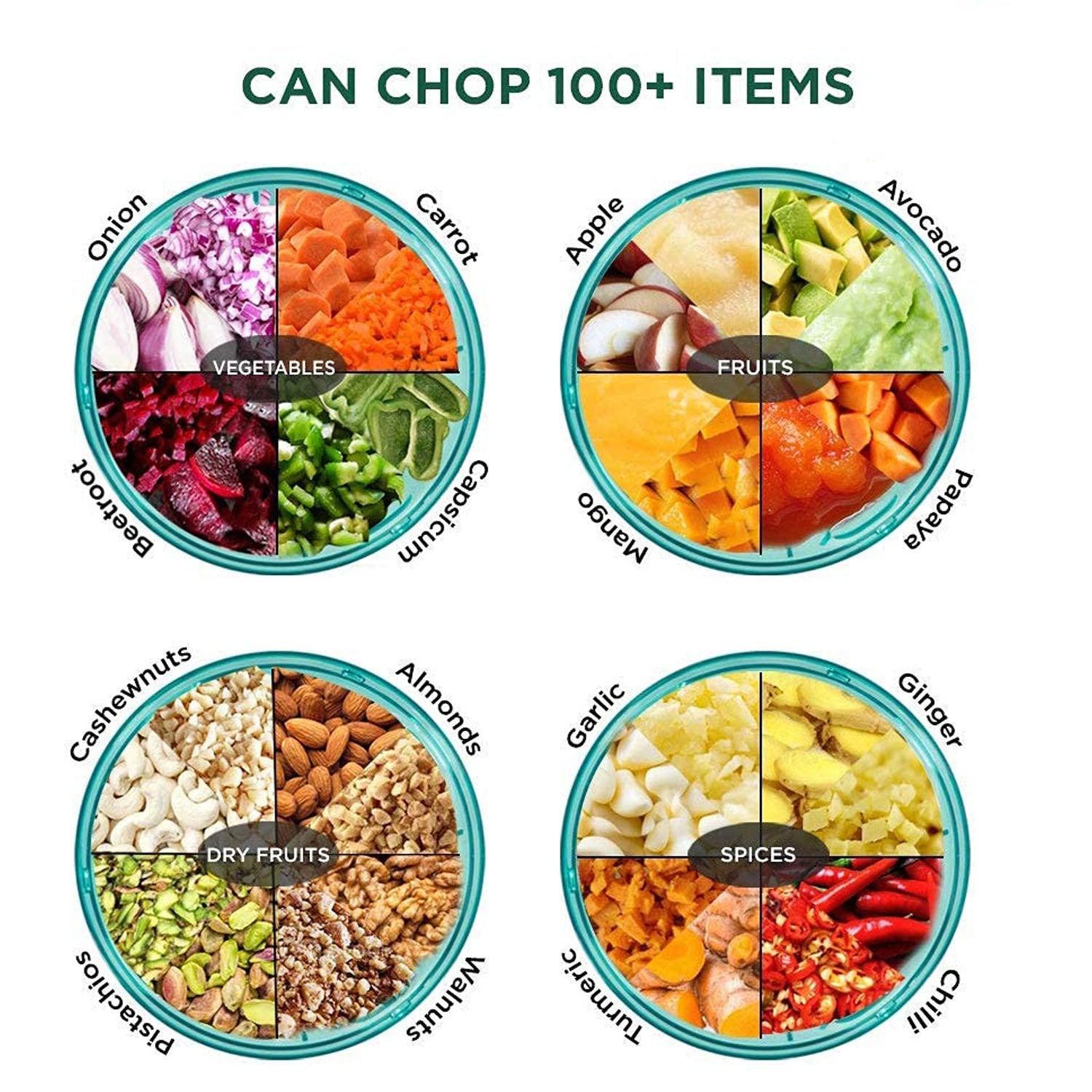 2065 6 Blade 2in1 Manual Food Chopper Compact  Powerful Hand Held Vegetable Chopper (1000ml) - Shop Gharse