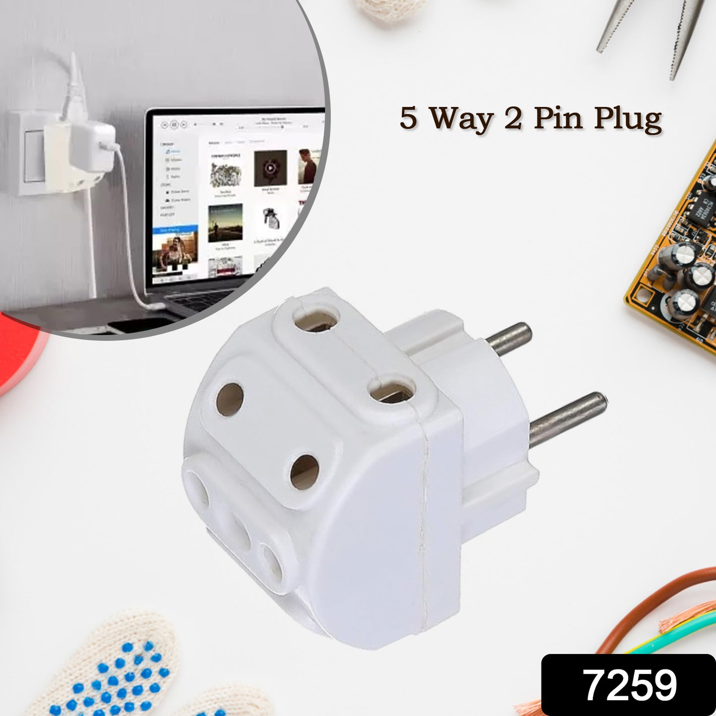 5-way 2 Pin Multi-plug Socket  Converter (1 Pc) - Shop Gharse