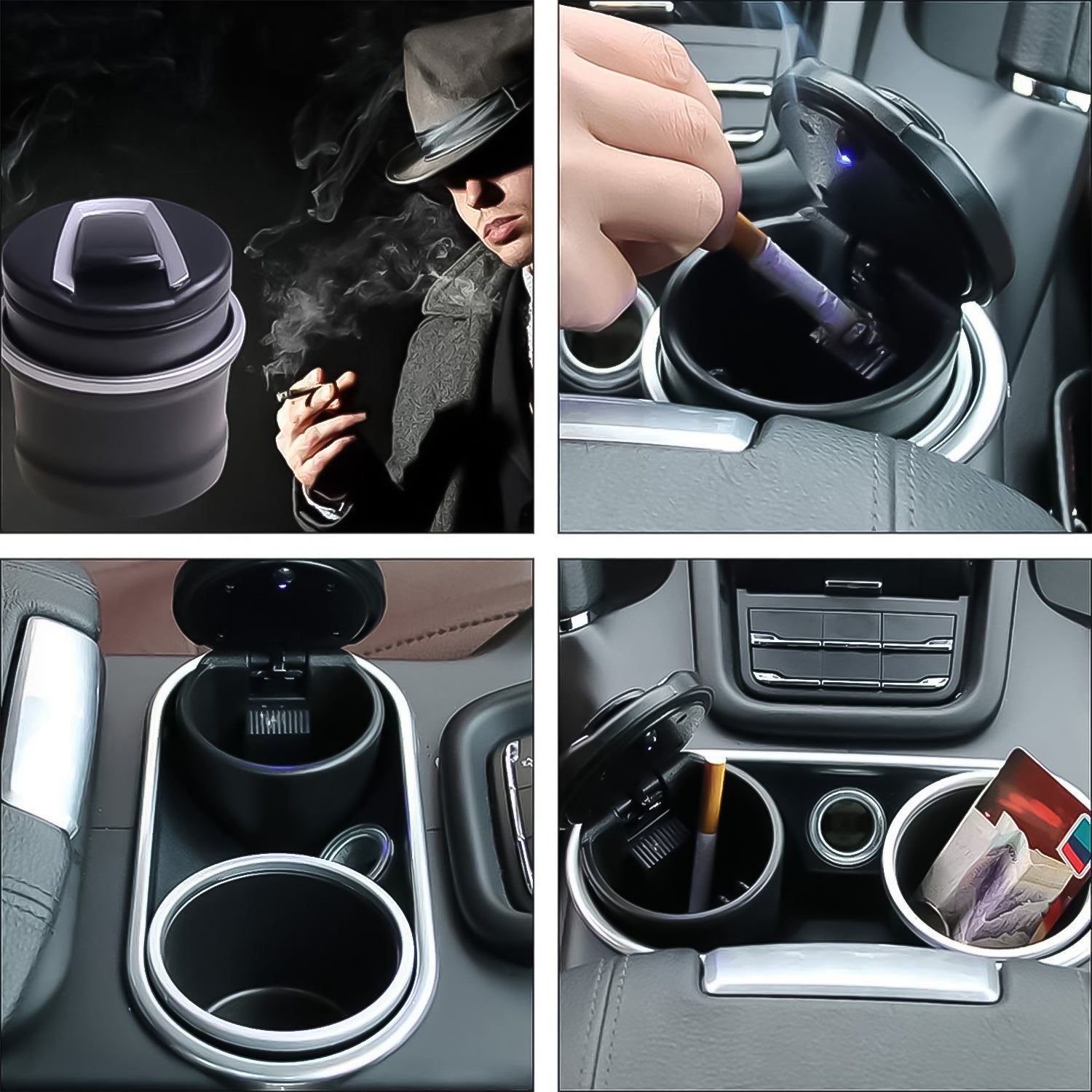 Portable Car Ashtray With Lid And Blue Led Light (1 Pc  With Color Box) - Shop Gharse
