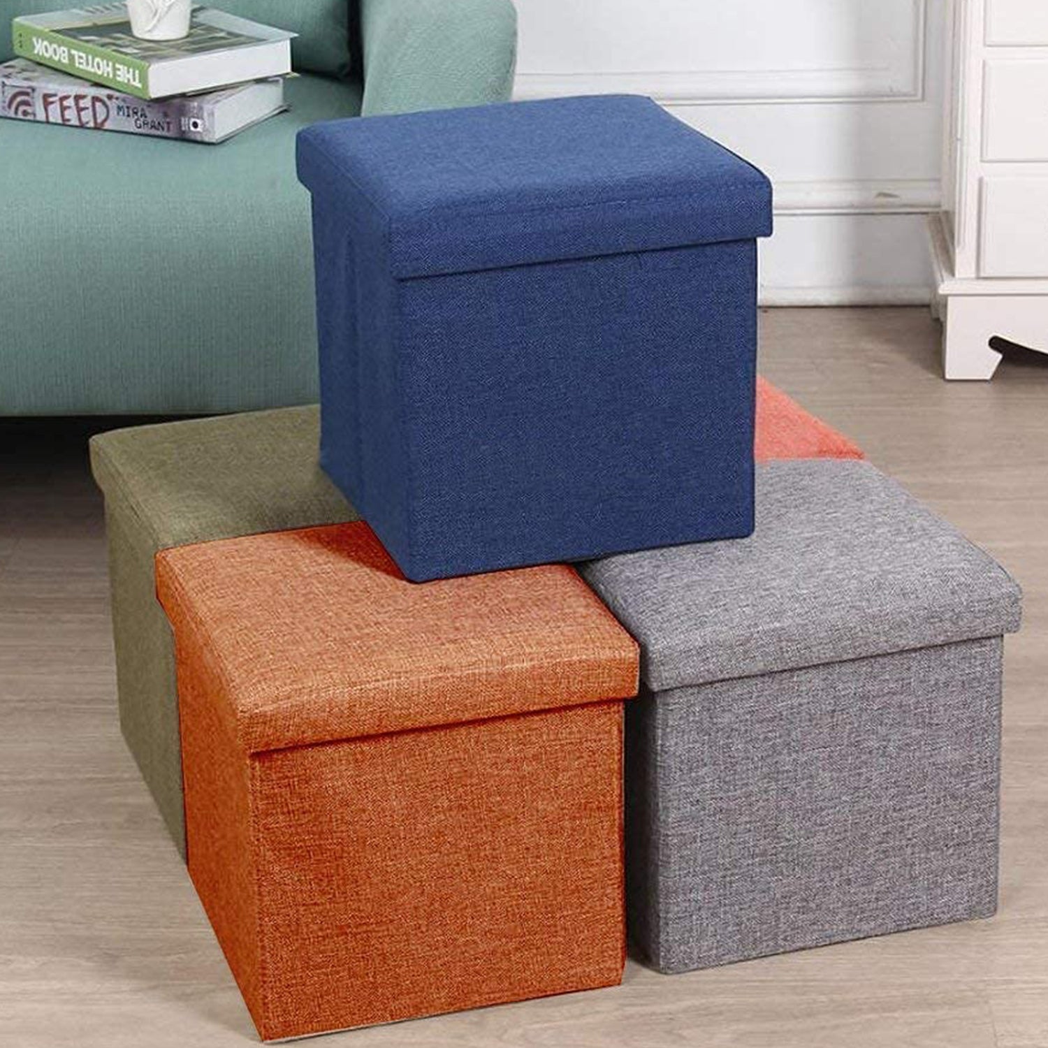 4986 Living Room Cube Shape Sitting Stool With Storage Box. Foldable Storage Bins Multipurpose Clothes Books And Toys Organizer With Cushion Seat - Shop Gharse