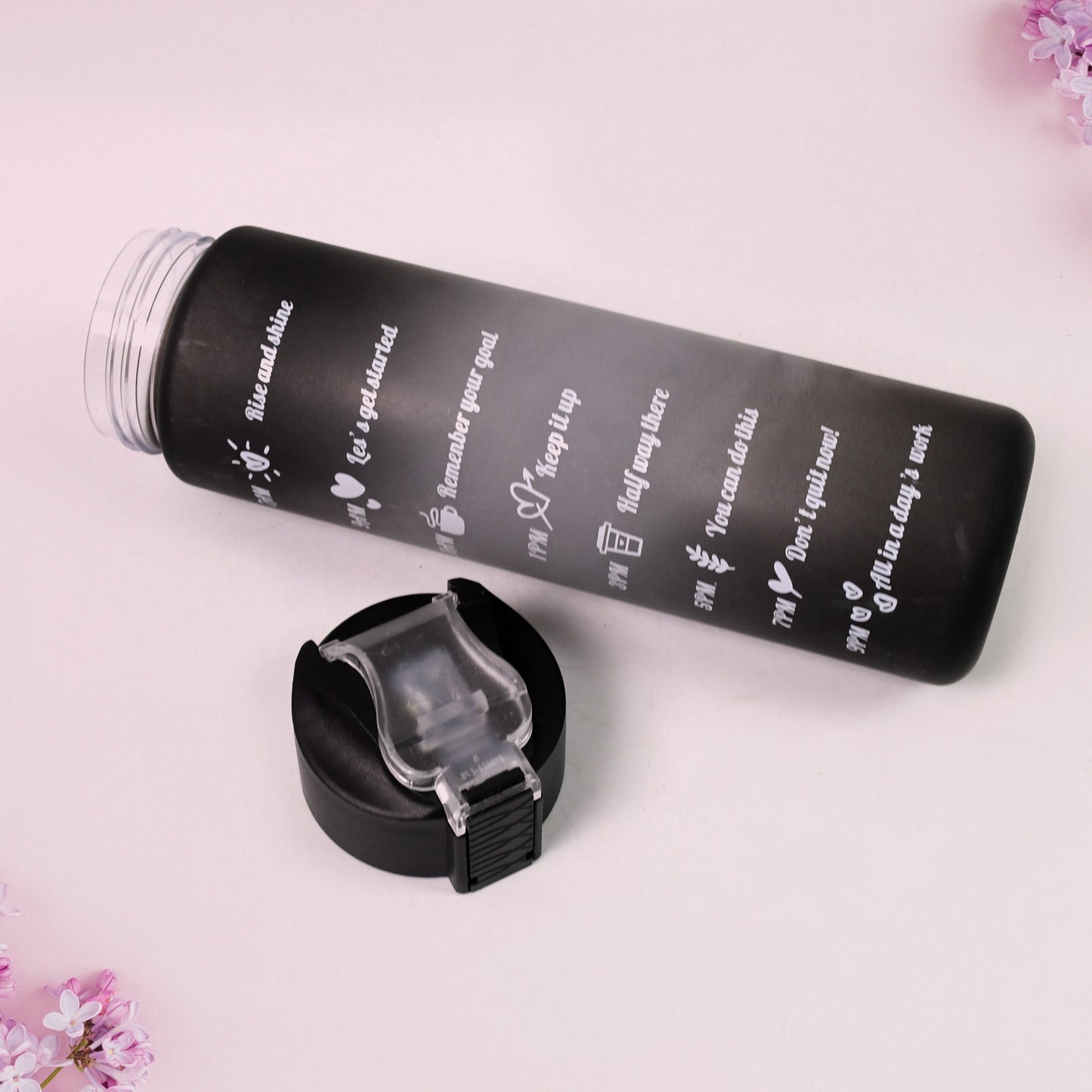 Plastic Black Motivational Water Bottle With Straw (900 Ml) - Shop Gharse