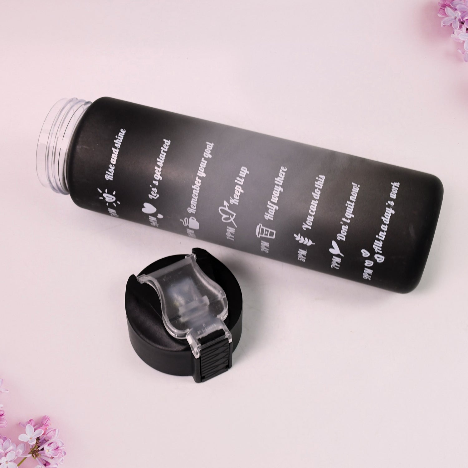 Plastic Black Motivational Water Bottle With Straw (900 Ml) - Shop Gharse