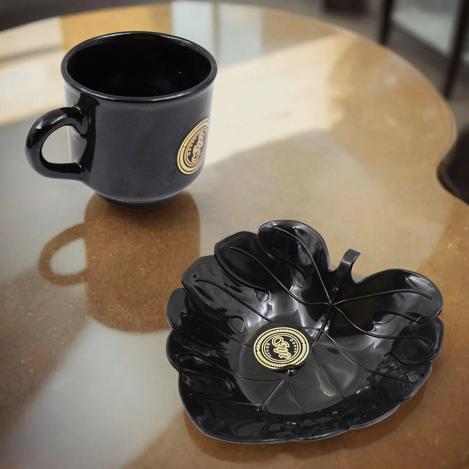 A One Ceramic Tea  Cups  Mug Set With Leaf Shape Serving Bowl (8 Pcs Set) - Shop Gharse