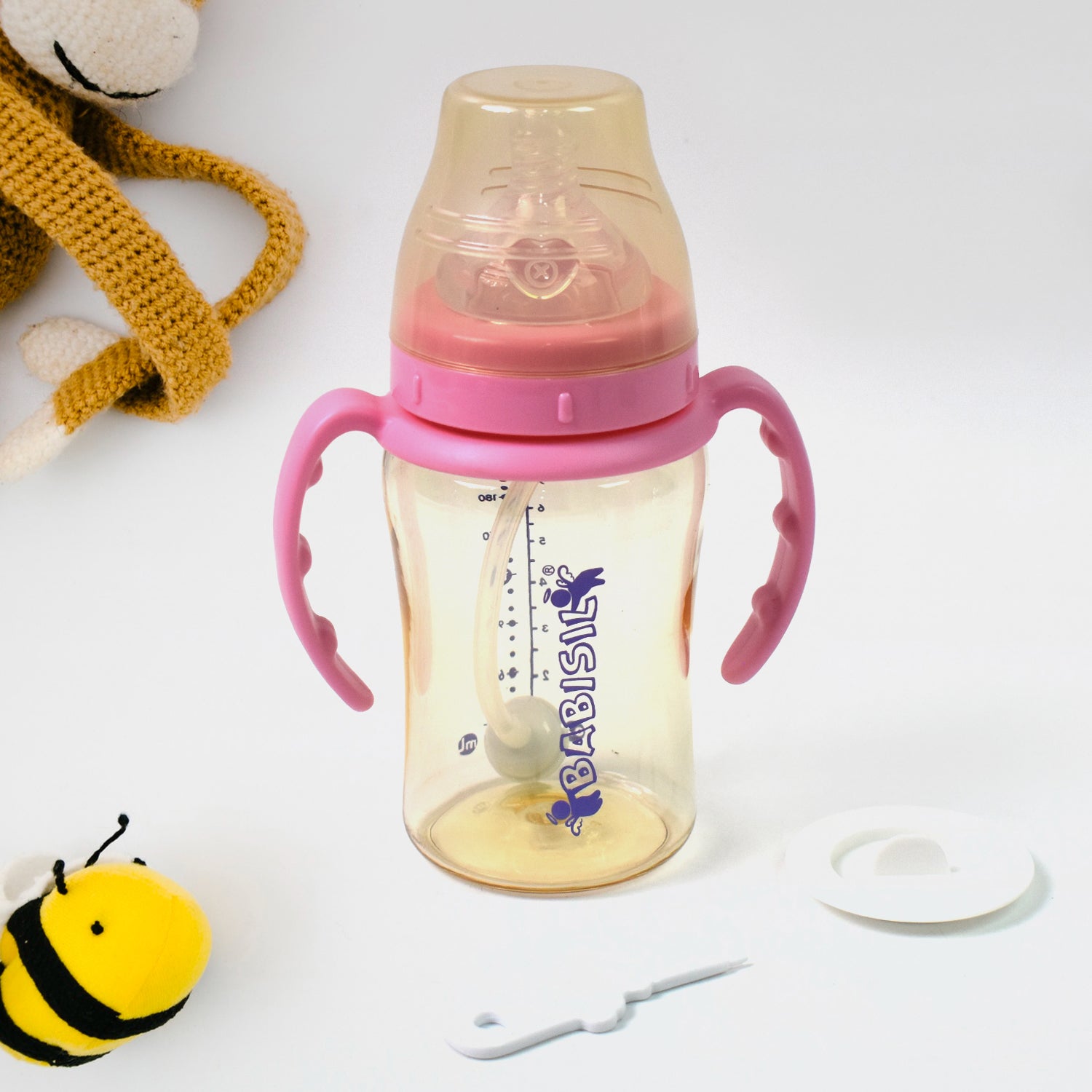 Plastic Baby Feeding Bottle With Handles  Straw (220 Ml  1 Pc) - Shop Gharse
