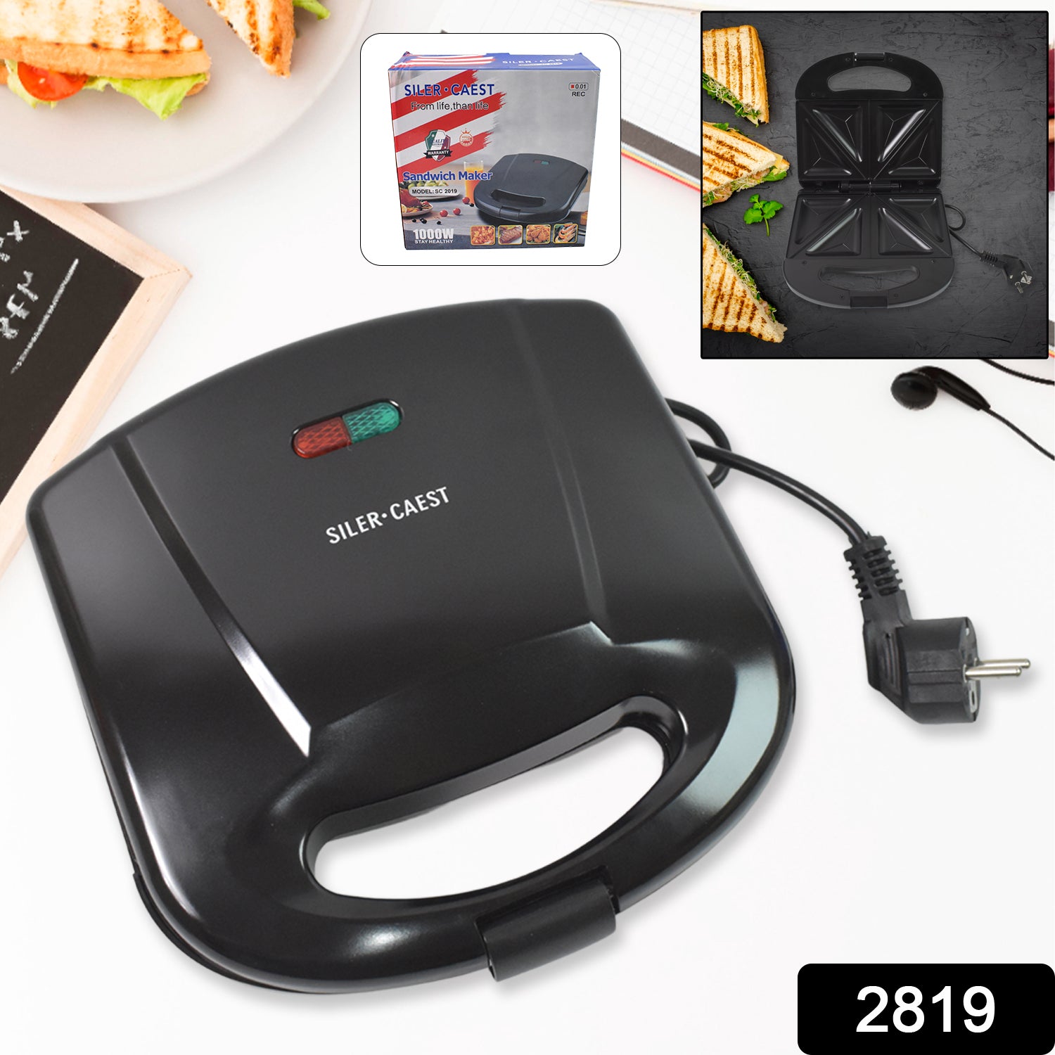 2819 Sandwich Maker Makes Sandwich Non-stick Plates Easy To Use With Indicator Lights - Shop Gharse