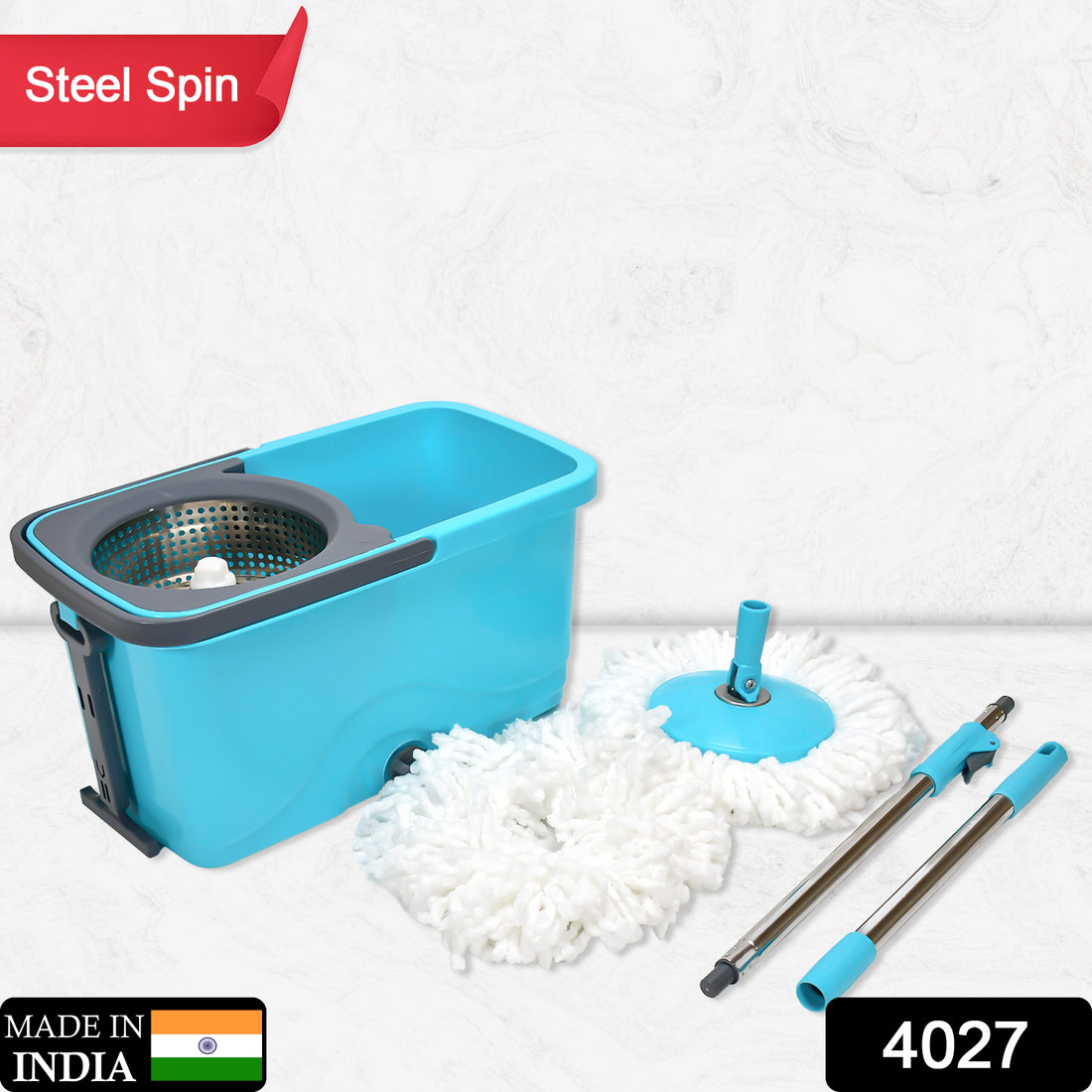 4027 Quick Spin Mop Plastic Spin Bucket Floor Cleaning Easy Wheels  Big Bucket Floor Cleaning Mop With Bucket - Shop Gharse