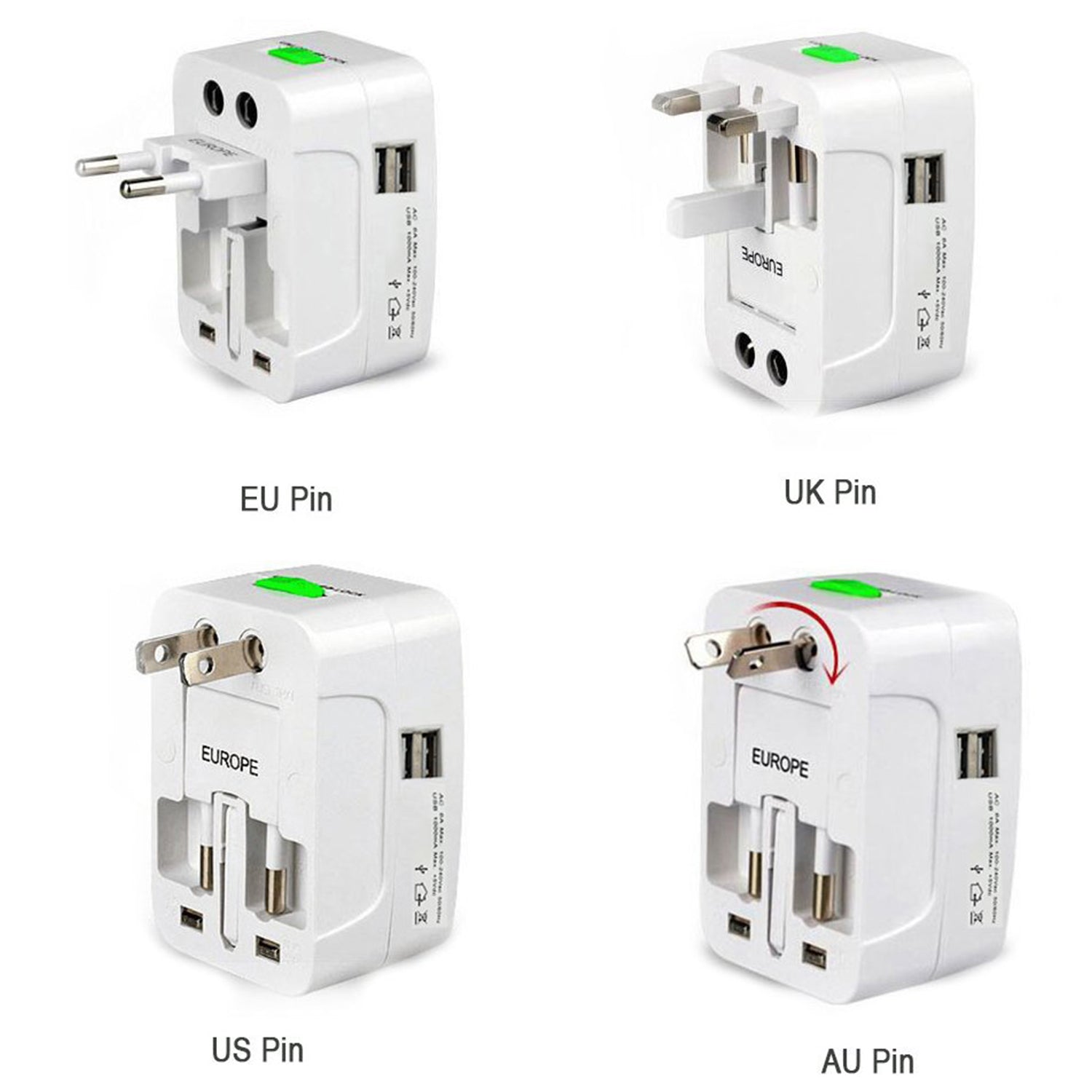 12671 All-in-one Universal Worldwide Travelling Ac Adaptor Plug (Au  Uk  Us  Eu) International Power Charger Electric Usb Power Plug Socket Adapter Converter (1 Pc) - Shop Gharse