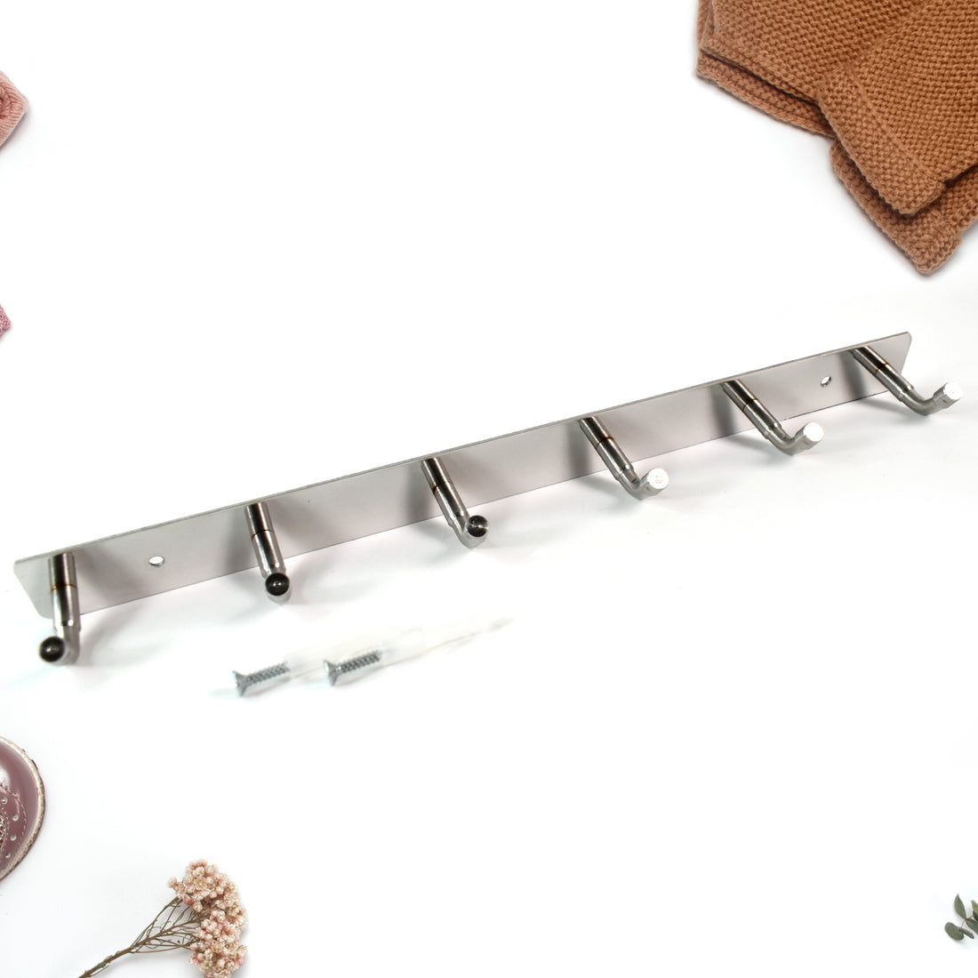 Stainless Steel Wall Mounted Coat 6 Hook Rack (32x3  1pc) - Shop Gharse
