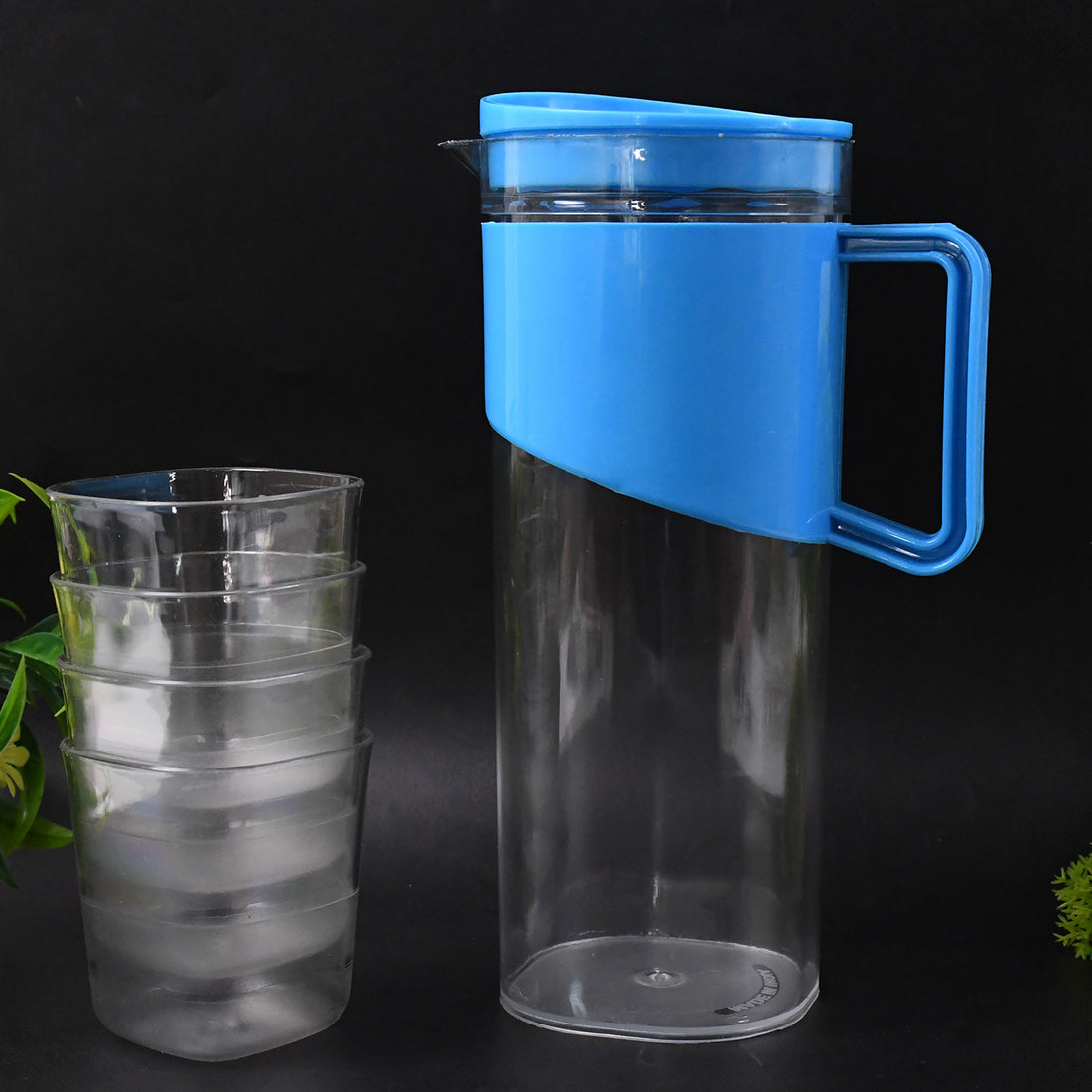 Transparent Stylish Premium Jug With Elegant Handle (2000 Ml Jug Approx  4 Pcs Plastic Glass) - Shop Gharse