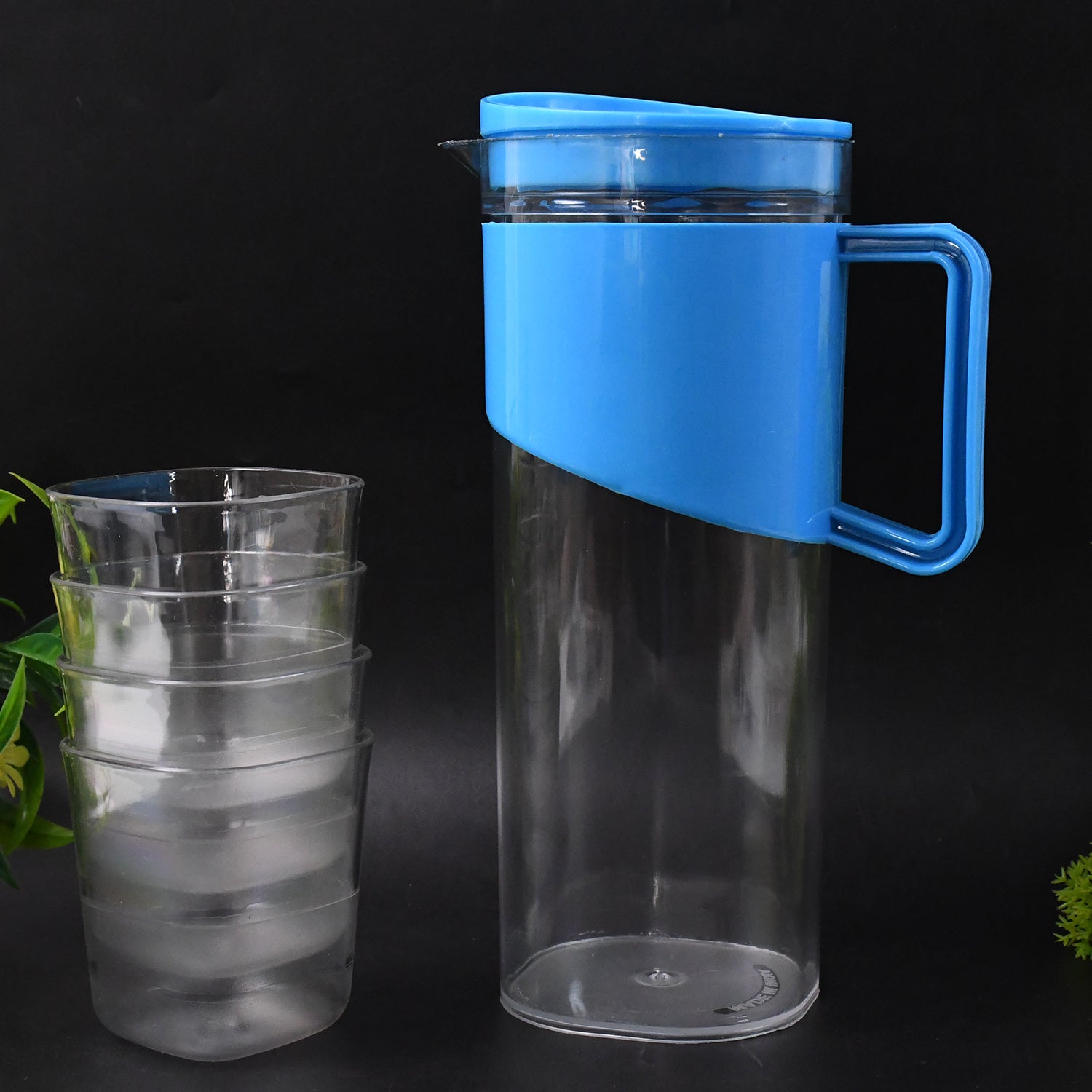 Transparent Stylish Premium Jug With Elegant Handle (2000 Ml Jug Approx  4 Pcs Plastic Glass) - Shop Gharse