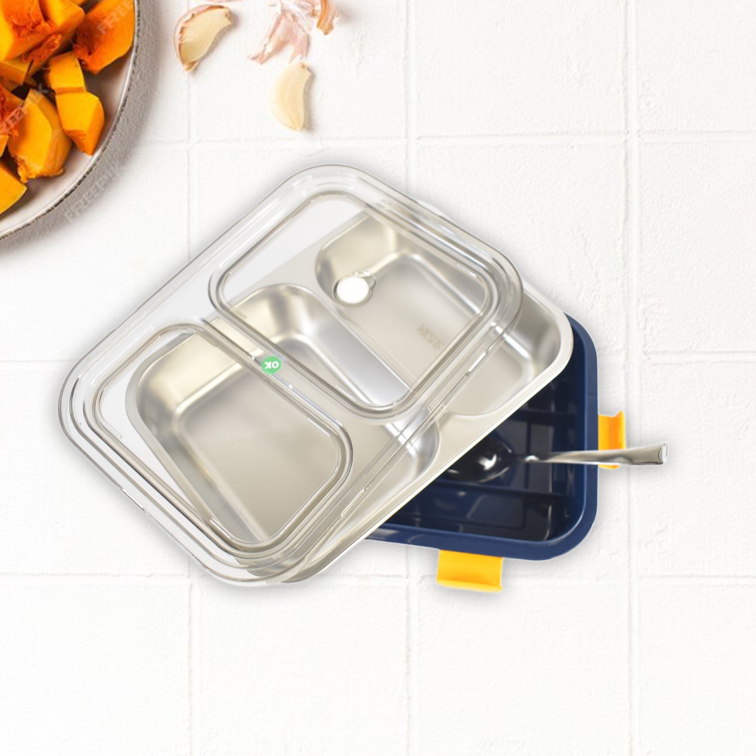 Stainless Steel Lunch Box 2 Section Lunch Box With Spoon - Shop Gharse