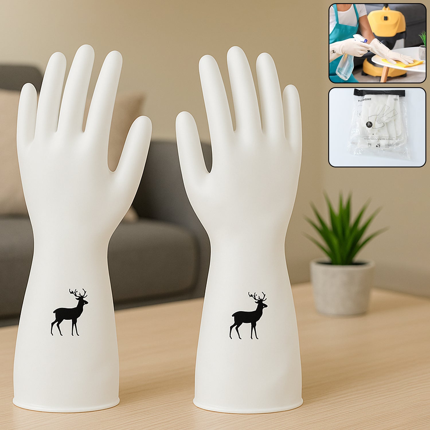 Reusable Deer Print Rubber Cleaning Gloves (1 Pair ) - Shop Gharse