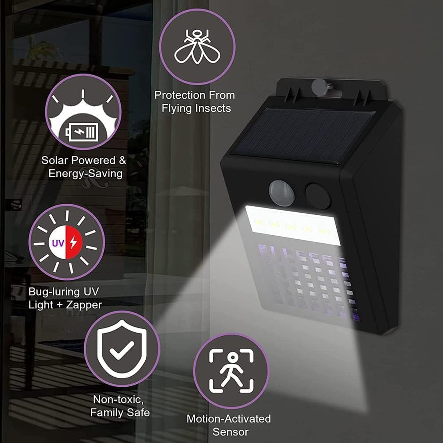Bug Zapper Outdoor 2 In 1 Solar Mosquito Zapper Lamps (1 Pc) - Shop Gharse