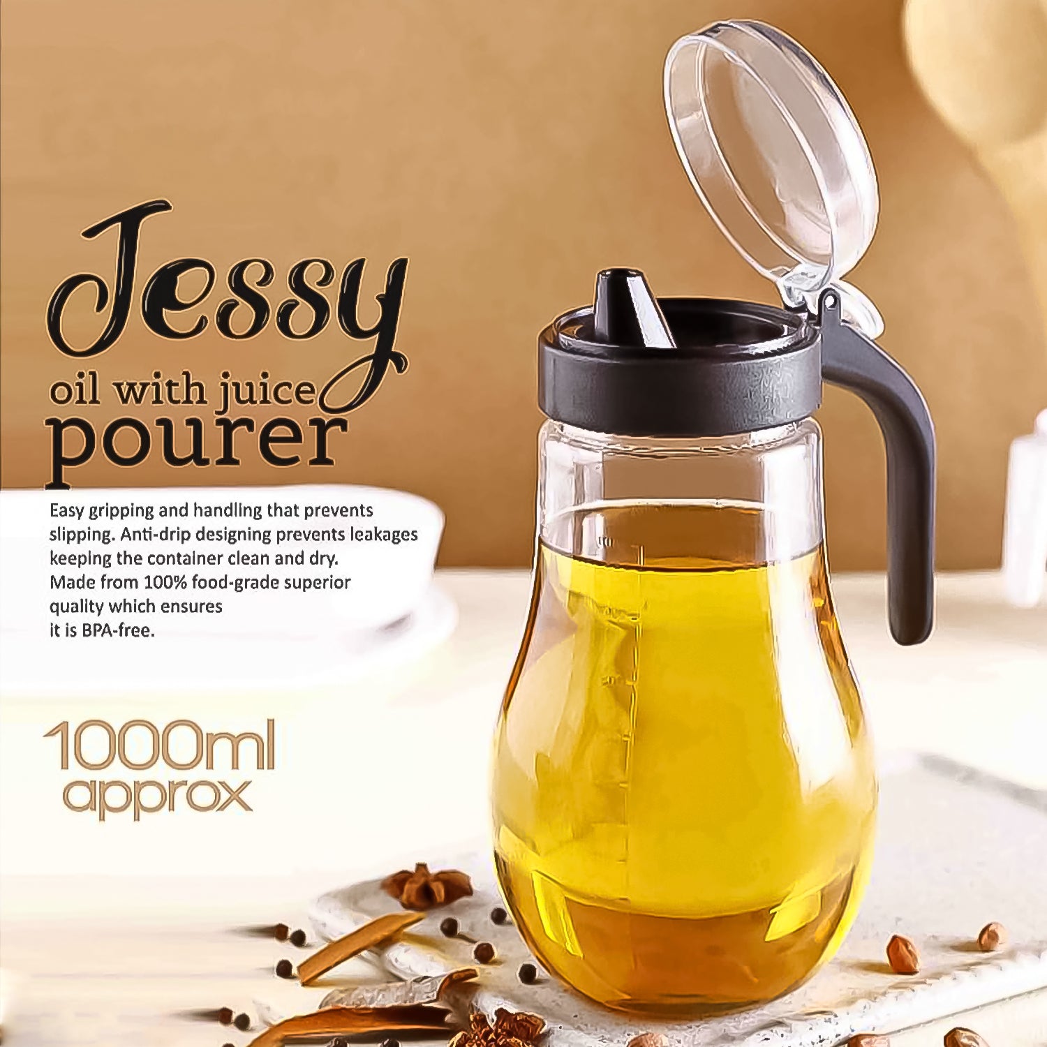 Apex Jessy Oil And Juice Pourer Dispenser Bottle Approx 1000ml (1 Pc) - Shop Gharse