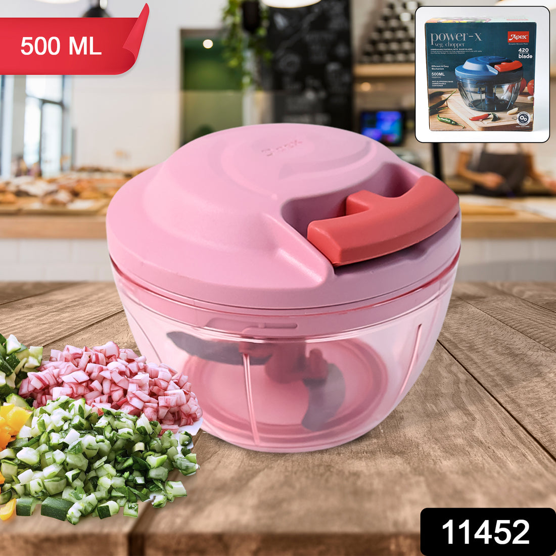 Apex Power-x Triple Stainless Steel Blades And Hand-pull Vegetable Chopper (500ml) - Shop Gharse