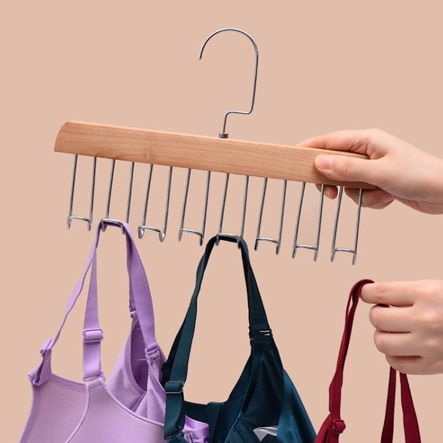 Space Saving 8 Hooks Wooden Hangers (Hanging Hook Included  1 Pc) - Shop Gharse