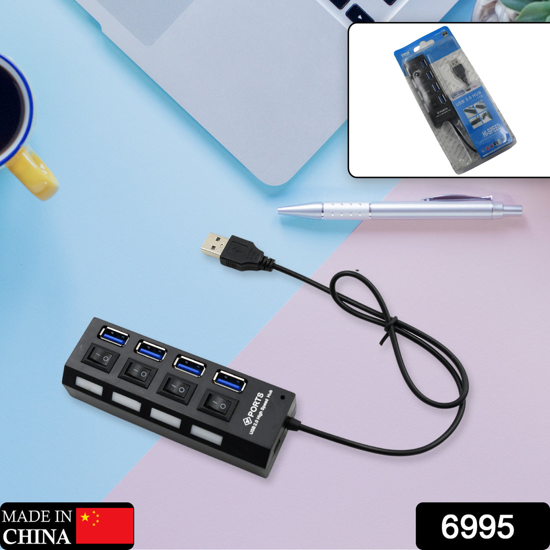 6995 4 Port Usb Hub Usb 2.0 Hub Splitter High Speed With Onoff Switch Multi Led Adapter Compatible With Tablet Laptop Computer Notebook - Shop Gharse