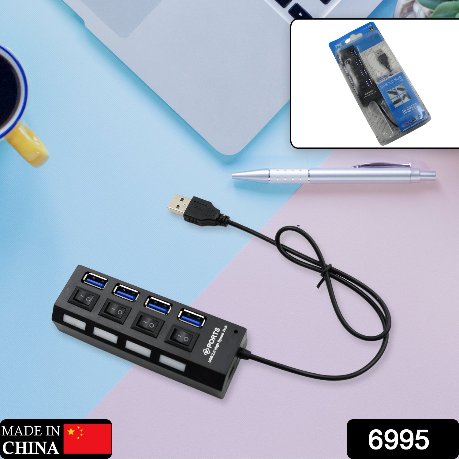 6995 4 Port Usb Hub Usb 2.0 Hub Splitter High Speed With Onoff Switch Multi Led Adapter Compatible With Tablet Laptop Computer Notebook - Shop Gharse