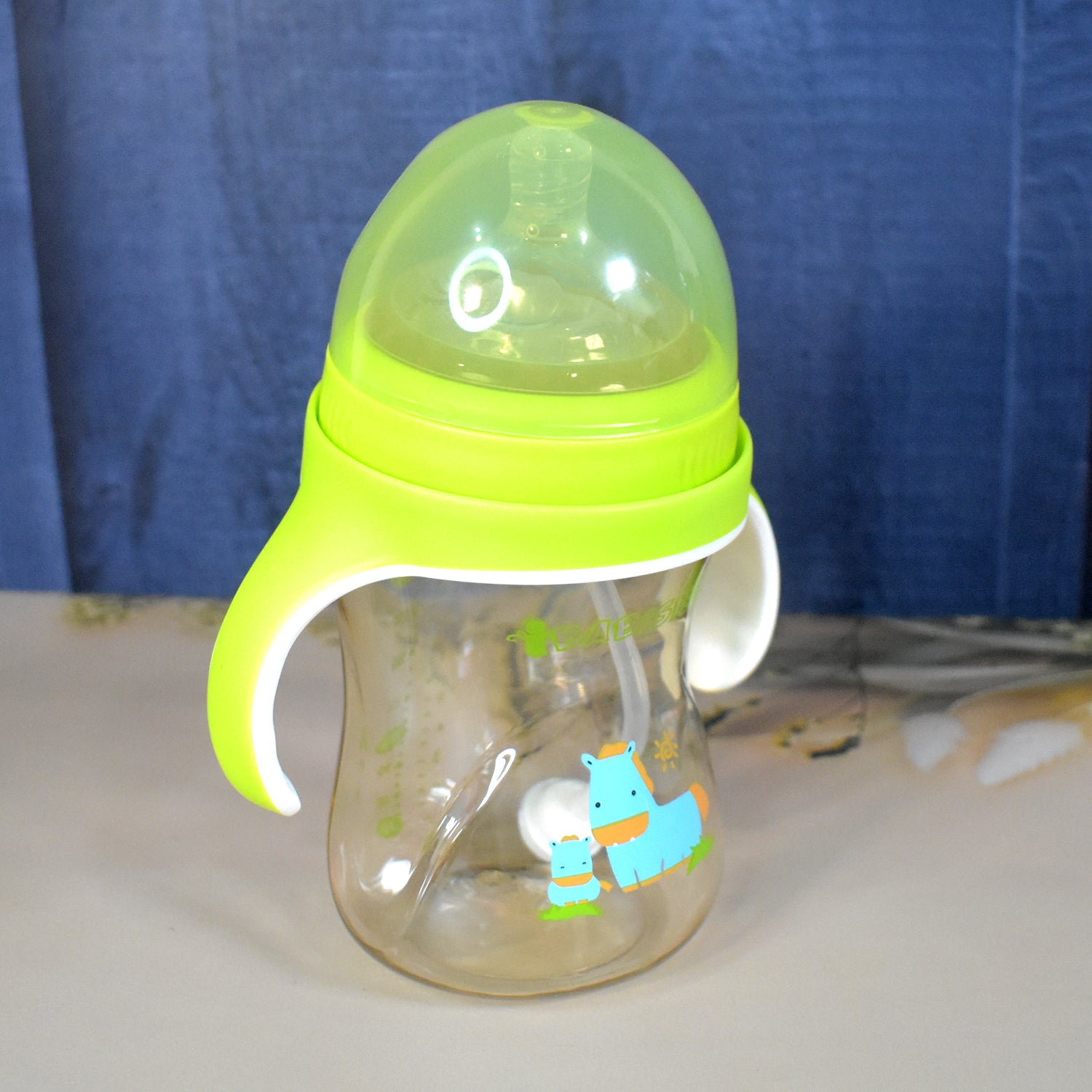 Plastic Baby Feeding Bottle With Handles Straw (300 Ml  1 Pc) - Shop Gharse