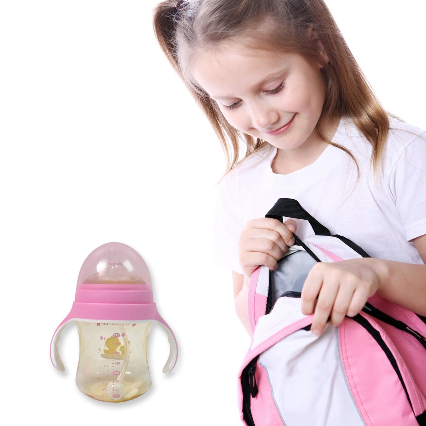 Plastic Baby Feeding Bottle With Handles Cleaning Brush  Straw (240 Ml  1 Pc) - Shop Gharse