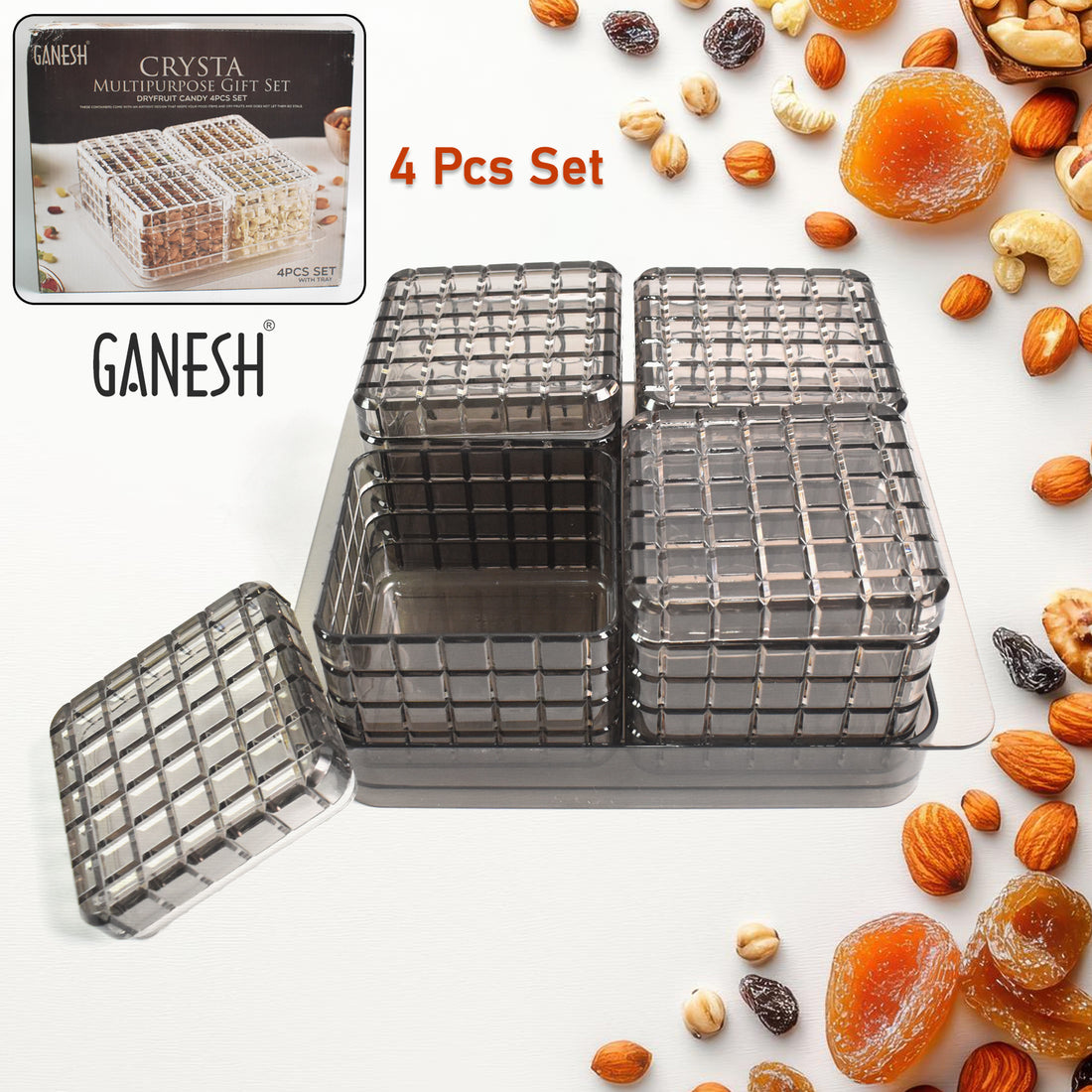 Ganesh Multipurpose Gift Set Dry Fruit Candy (4 Pcs Set  With Tray) - Shop Gharse