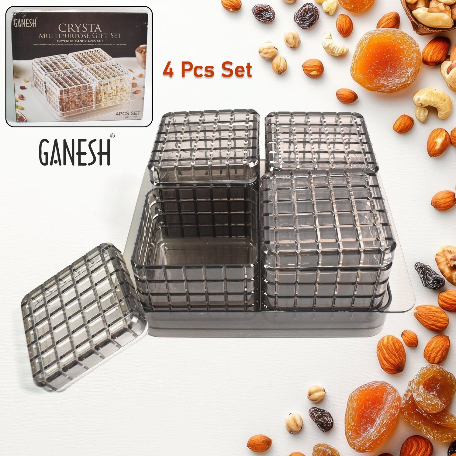 Ganesh Multipurpose Gift Set Dry Fruit Candy (4 Pcs Set  With Tray) - Shop Gharse