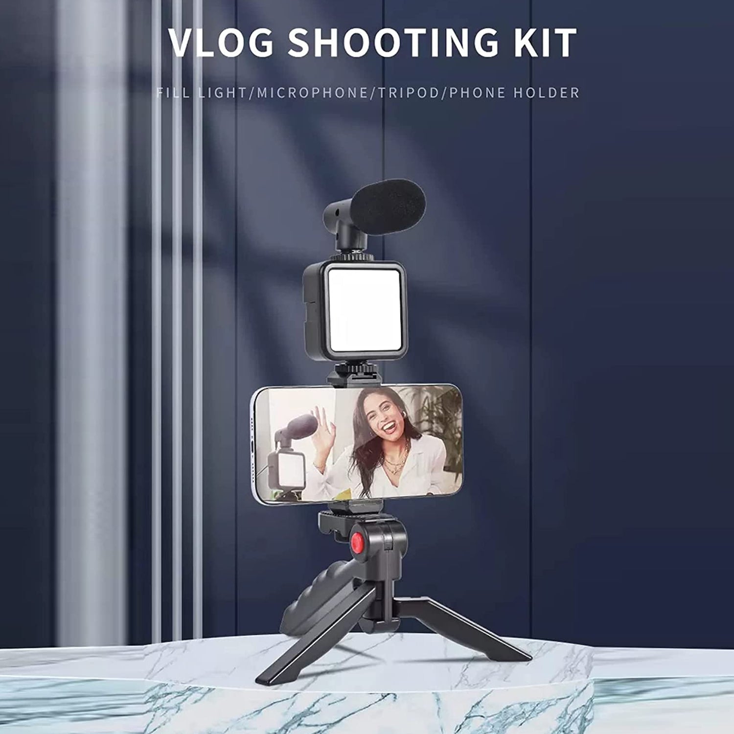 6054 Vlogging Kit For Video Making With Mic Mini Tripod Stand Led Light  Phone Holder Clip For Making Videos - Shop Gharse