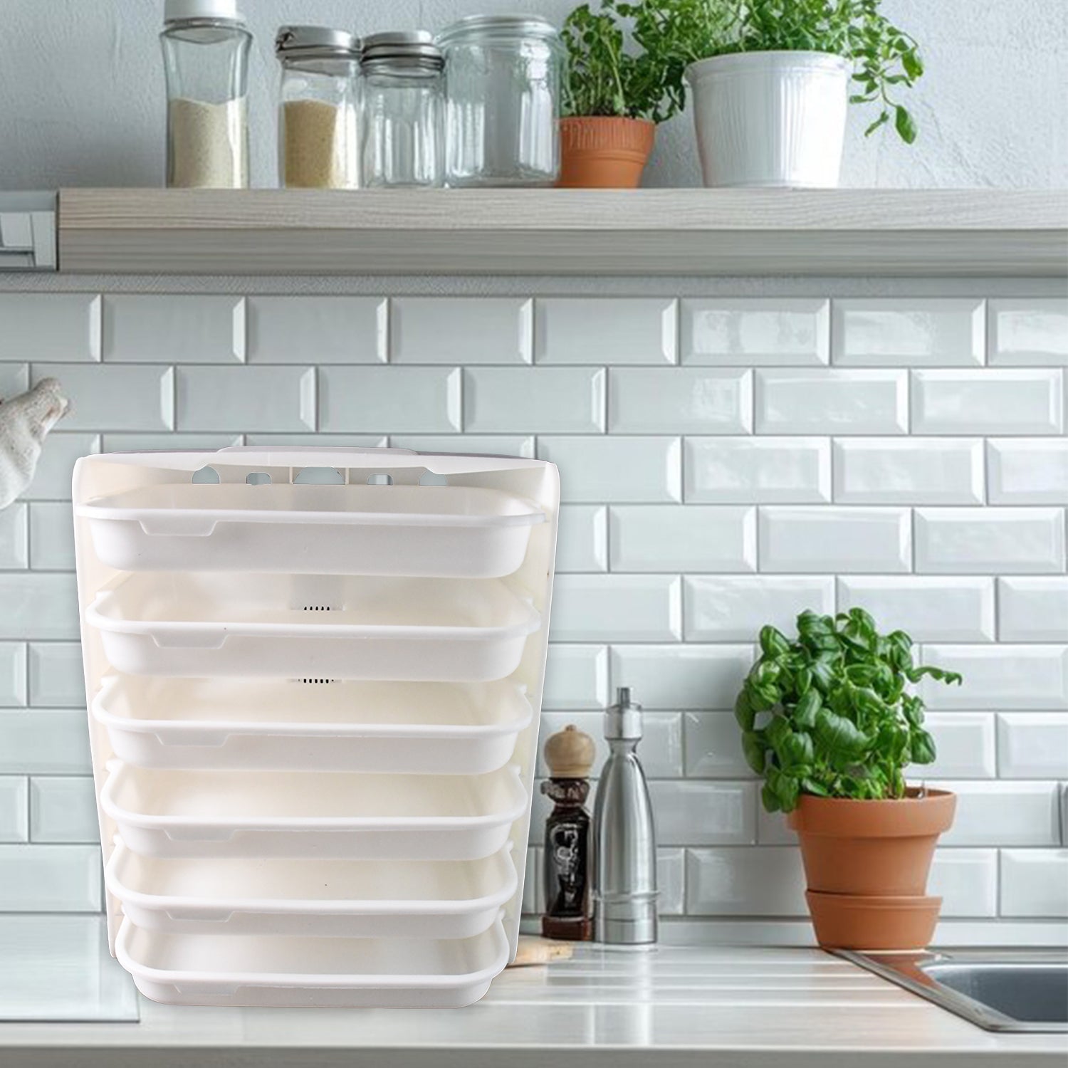 Plastic 6 Layer Wall-mounted Food Organizer Rack (1 Set) - Shop Gharse
