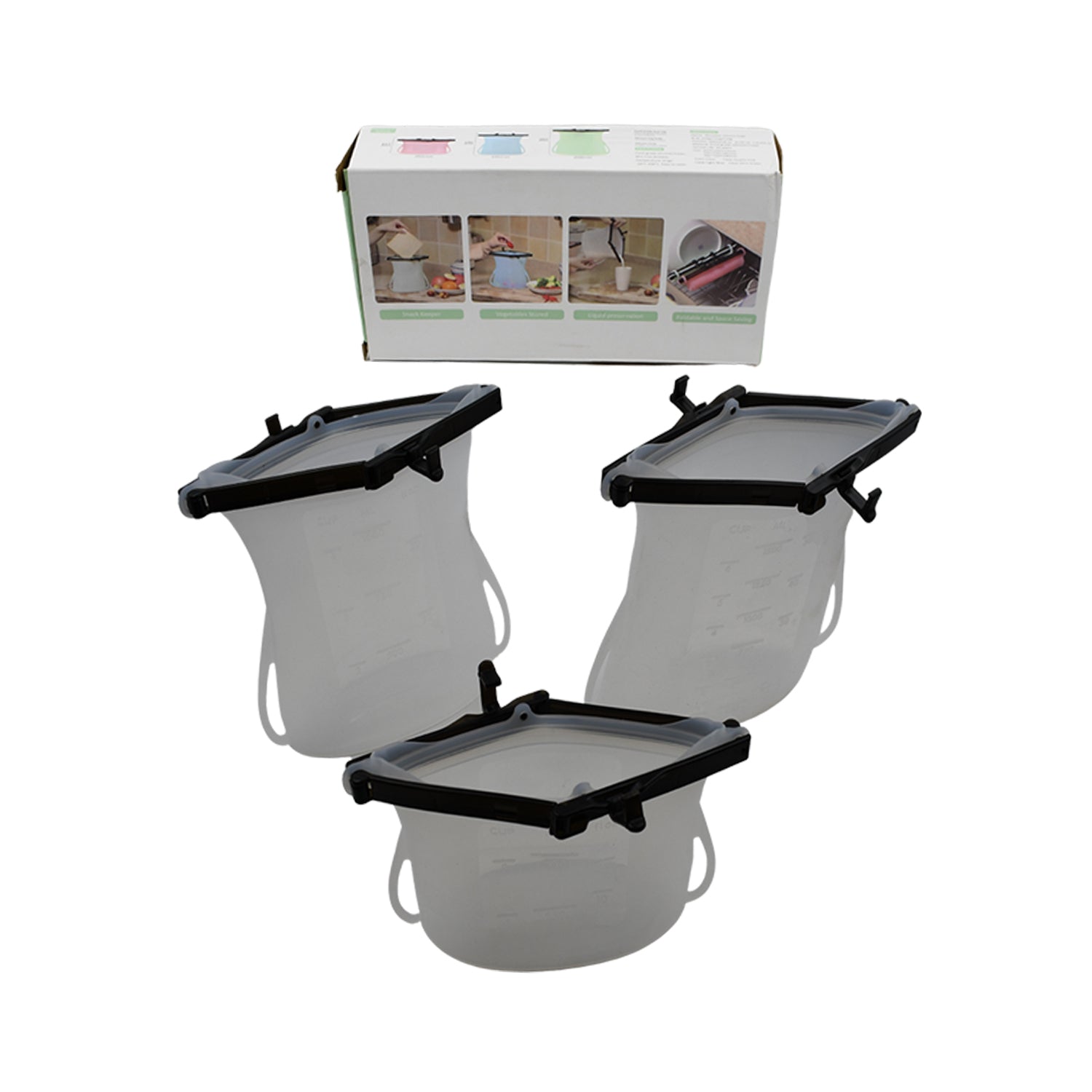 5985  Reusable Silicone Food Storage Bag 3 Bag Set Leakproof Lock Reusable Flat Bottom Freezer Bags Sandwich Bags  Silicone Food Grade Kids Snack Bags  Bpa Free Microwave Dishwasher Safe - Shop Gharse
