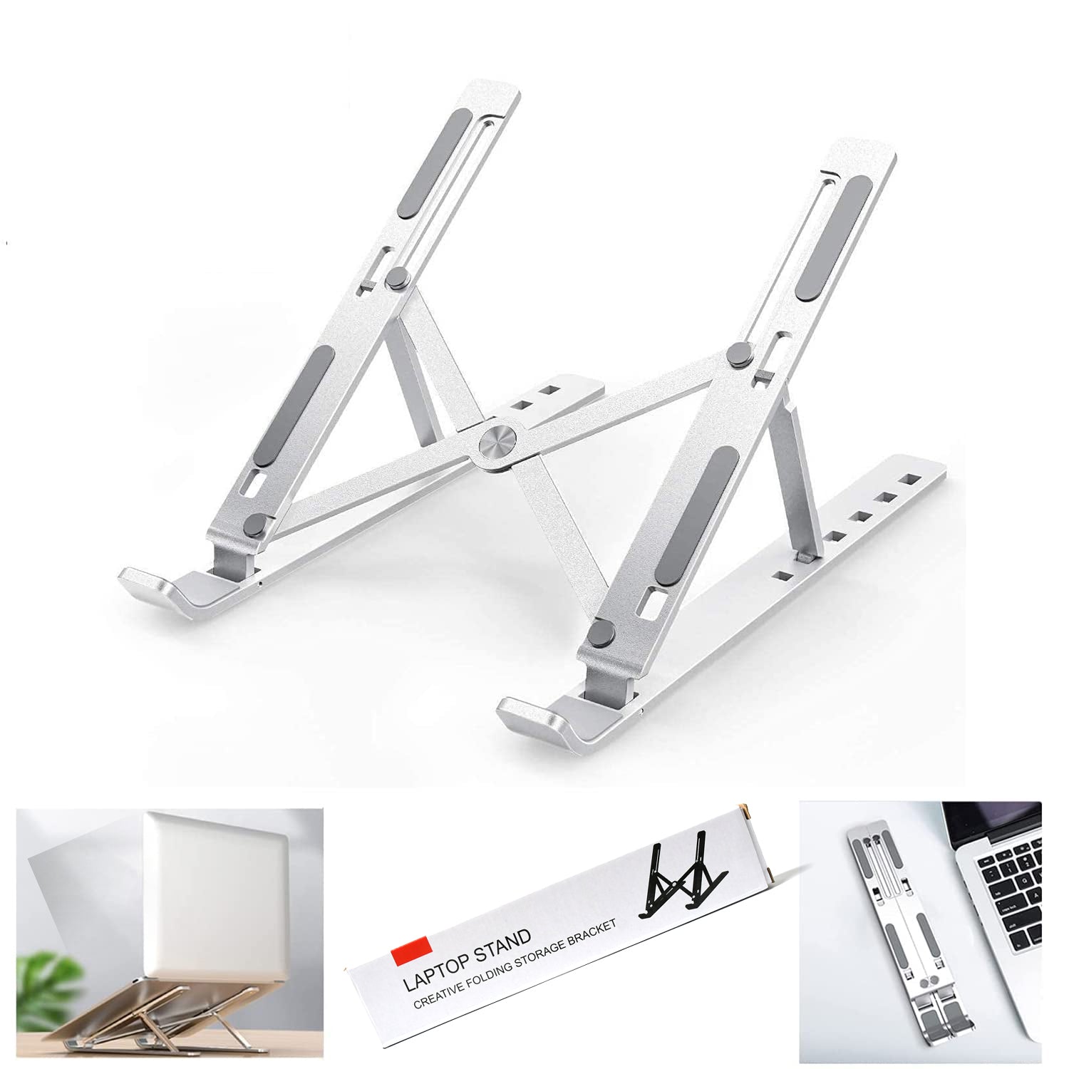 12874 Laptop Stand For Desk  Metal Portable Laptop Stand With 6 Adjustable Angles  Laptop Riser Phone And Tablet Stand  Compatible For All Laptop - Shop Gharse