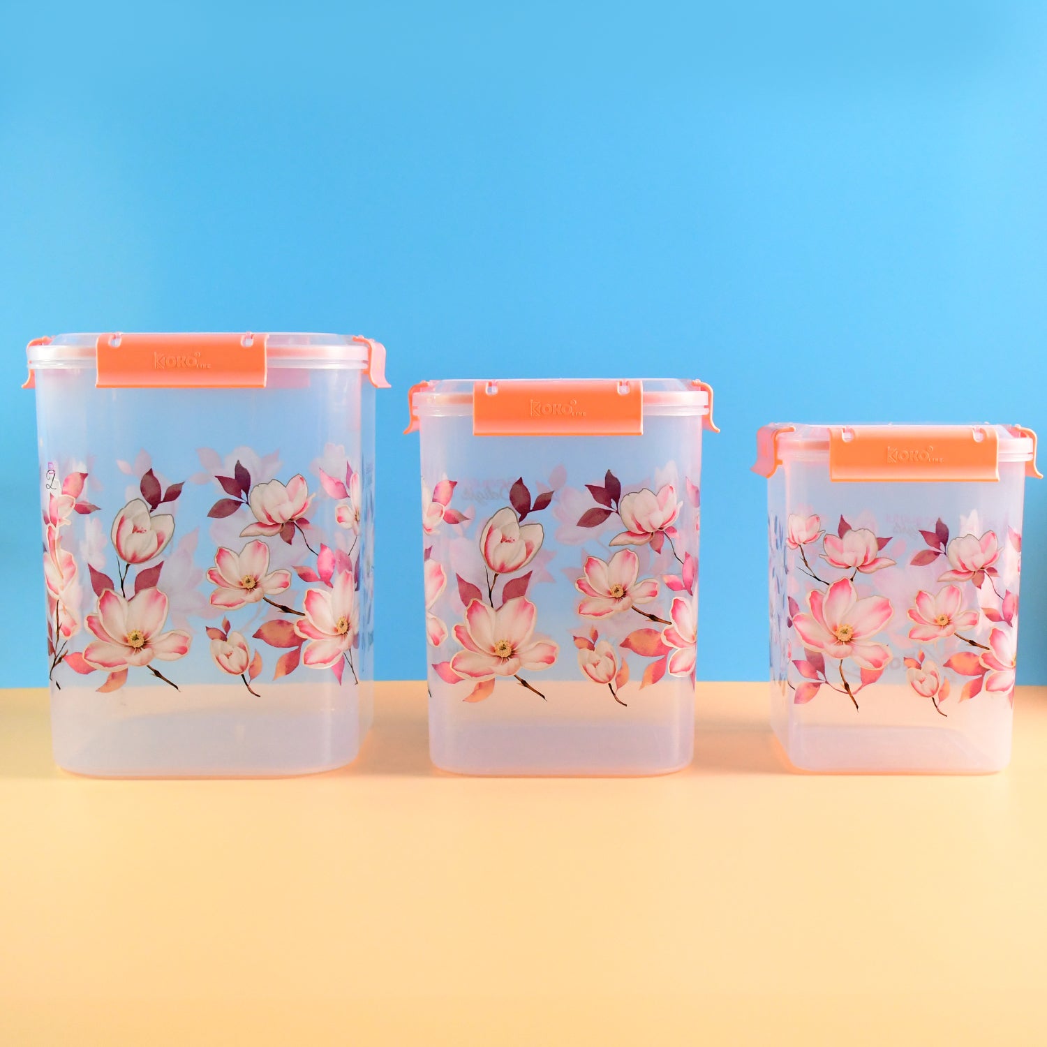Square 3 Pcs Floral Printed Airtight Storage Container Set  Approx 2.8 Ltr 4.5 Ltr 6.9 Ltr (3 Pcs Set) - Shop Gharse