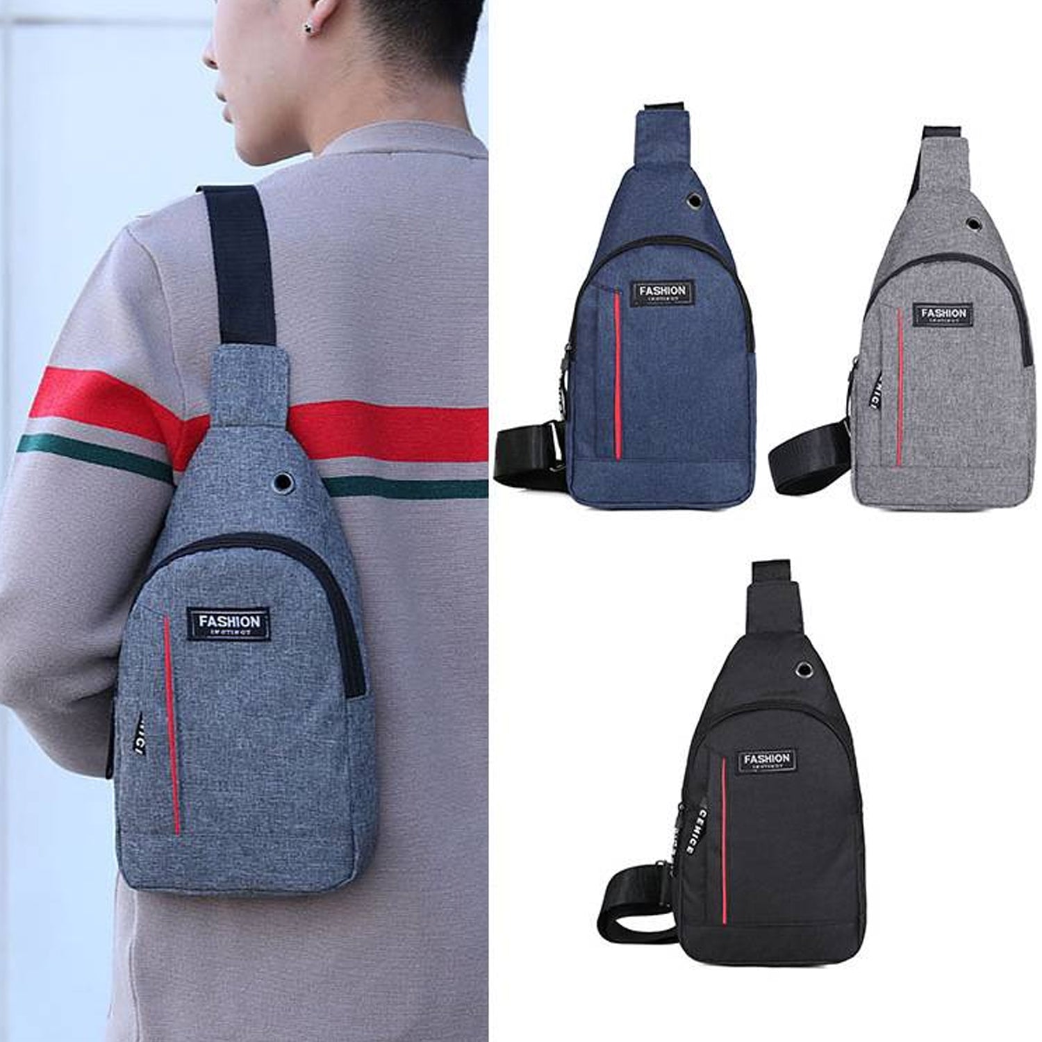0323 Grey Waterproof Anti Theft Crossbody Fanny Pack Waist Bag Pu Leather Shoulder Bags Chest Men Casual Fashion Usb Charging Earphone Hook Sling Travel Messengers Bag - Shop Gharse