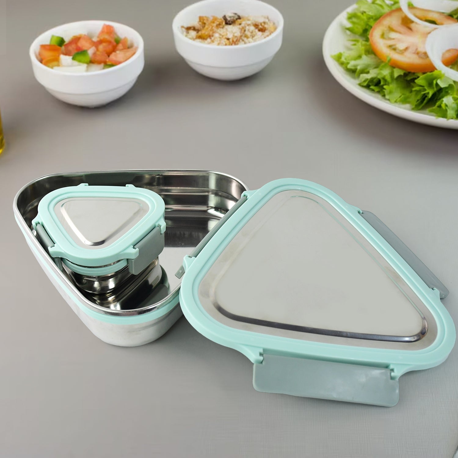 Ganesh Trinity 2-piece Stainless Steel Triangle Lunch Box Set - Shop Gharse