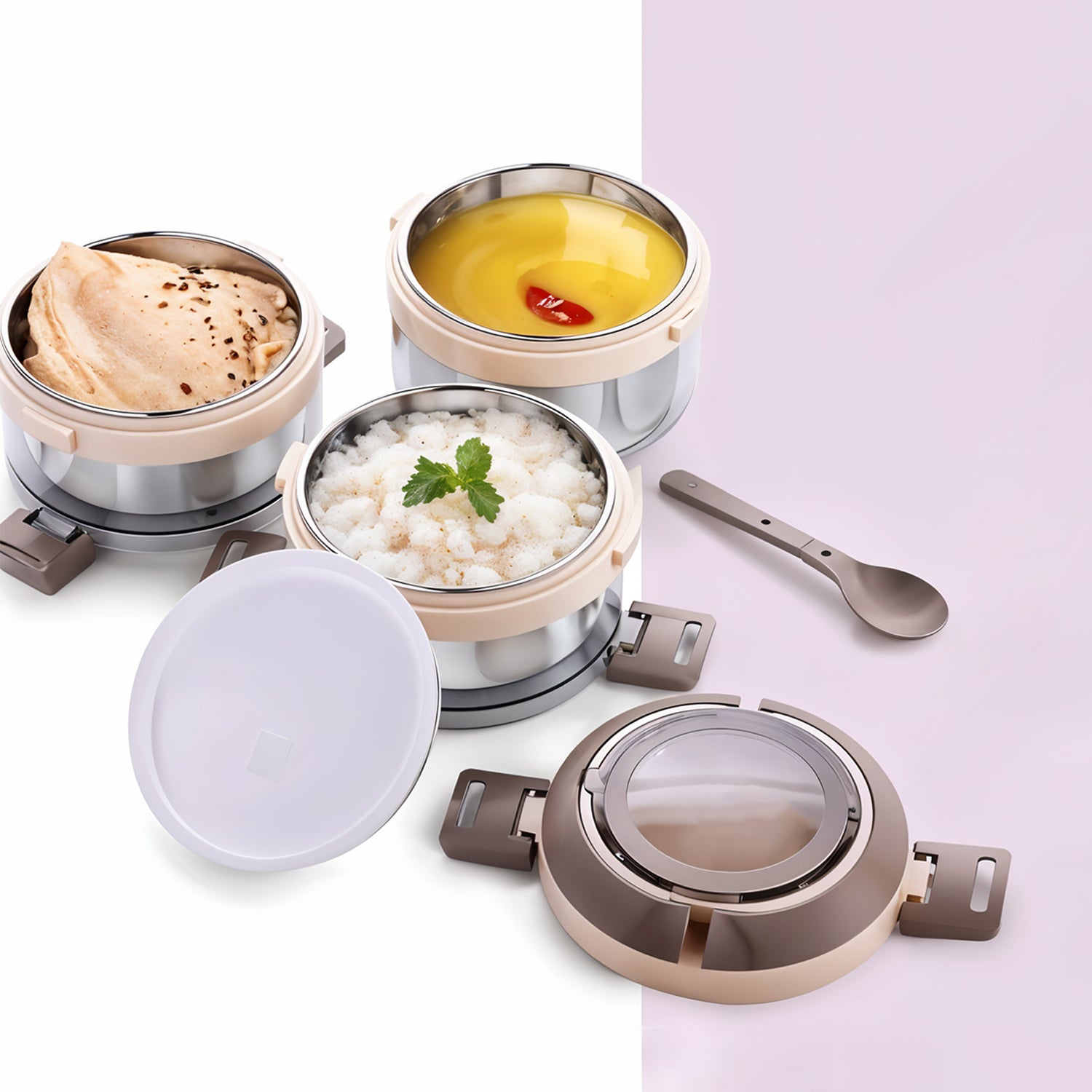 Ganesh Steko-3 Triple Layer Stainless Steel Insulated Lunch Box Set - Shop Gharse