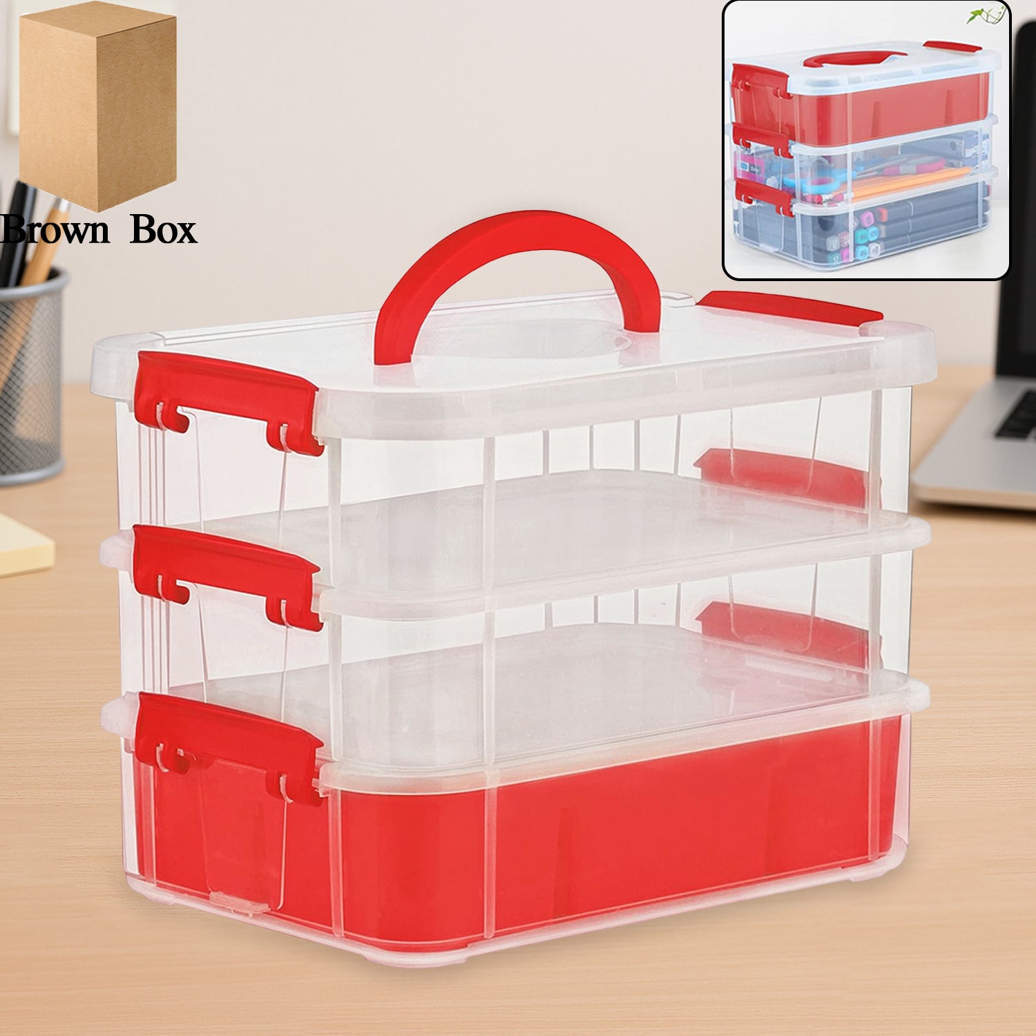 3-layer Multi-purpose Transparent Plastic Storage Carry Box With Handle - Shop Gharse