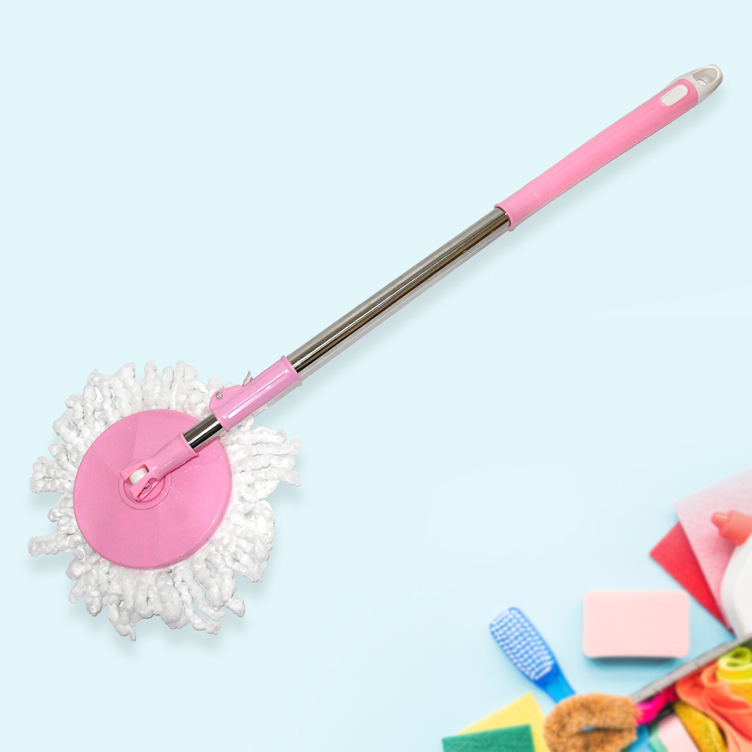 0842 Home Cleaning - Stainless Steel 360 Degree Rotating Pole Microfiber Mop Rod Stick - Shop Gharse