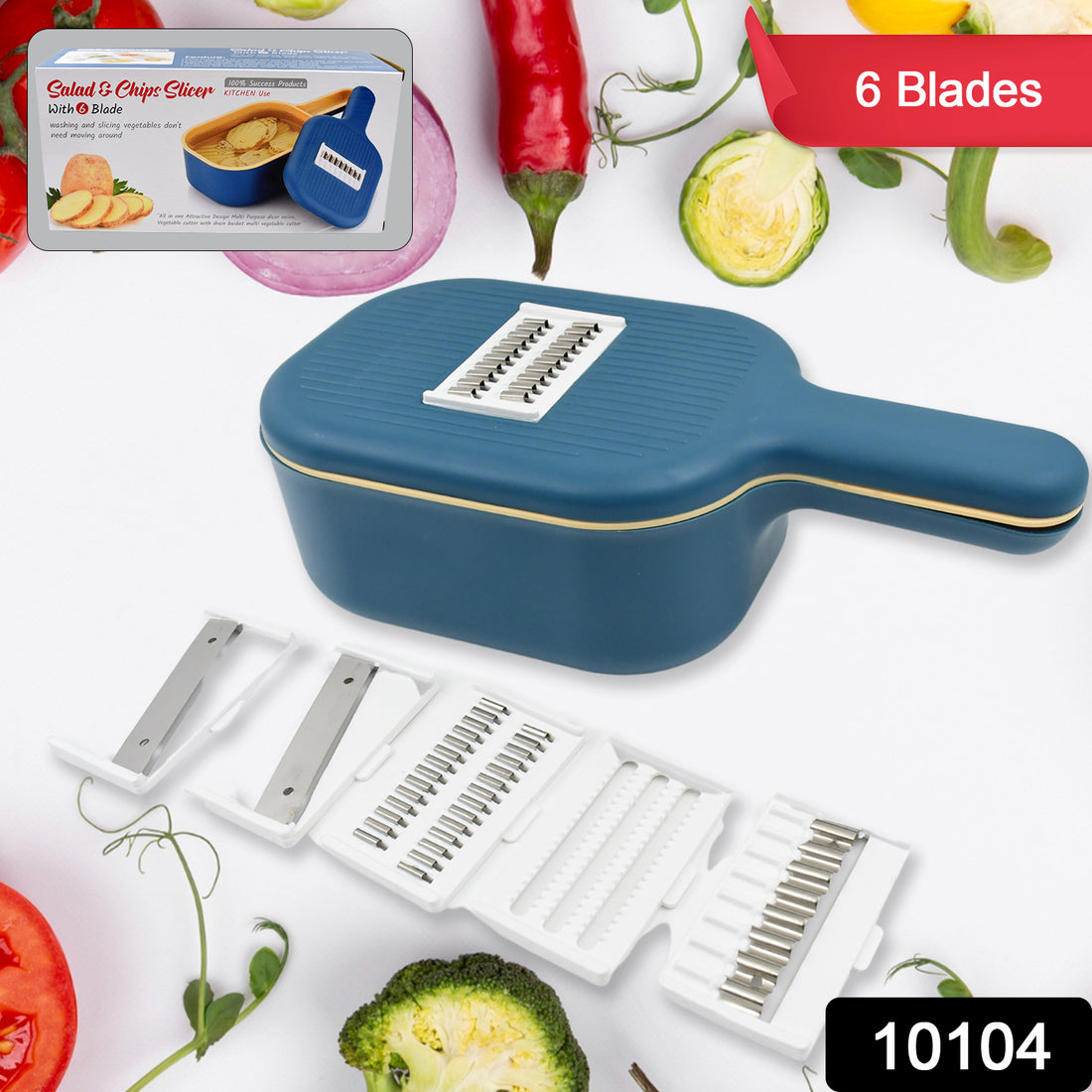 Vegetable Slicer Cutter - 6 Blades Kitchen Accessories Tools  Appliances With Container  Handle (1 Set) - Shop Gharse