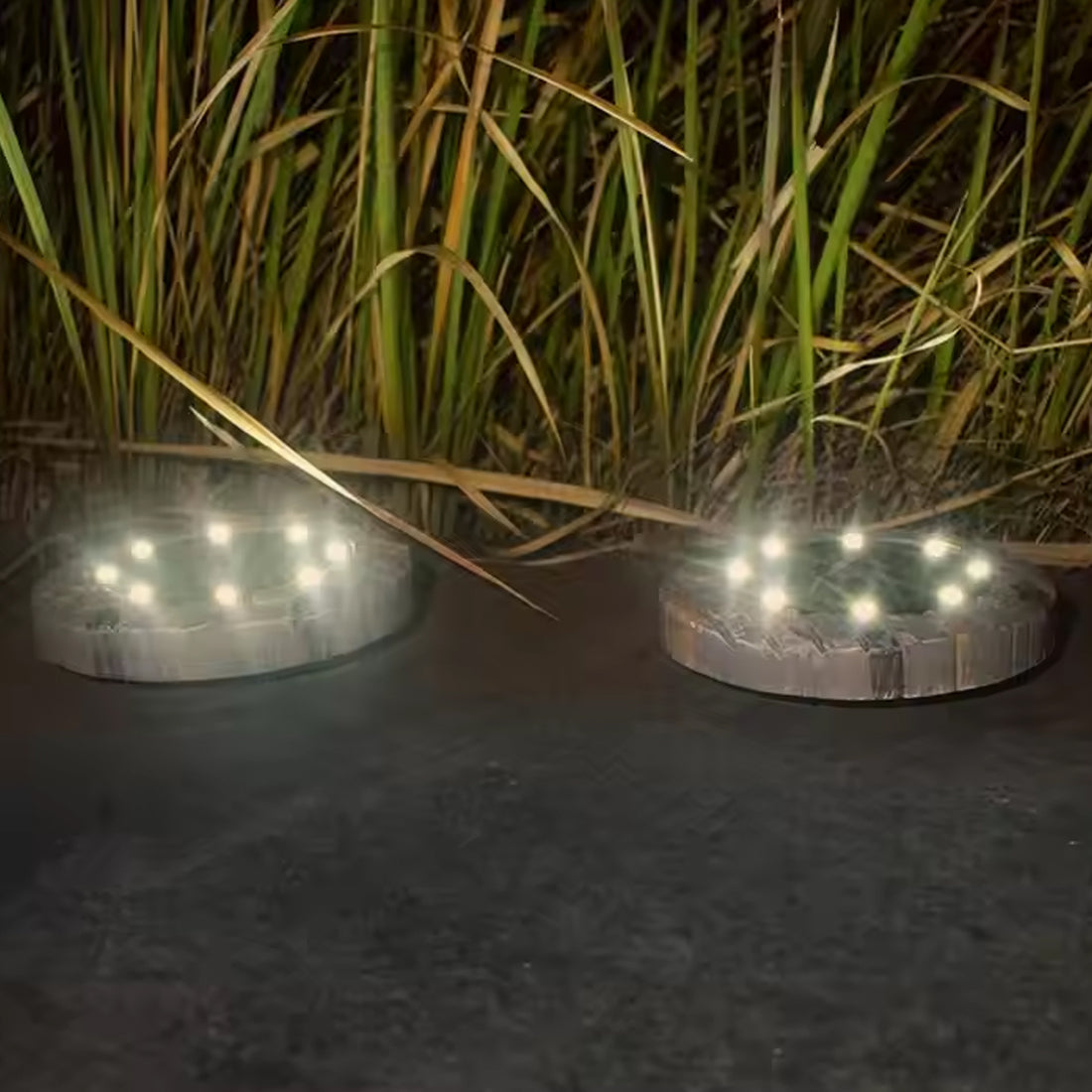 Disk Lights Slate  Heavy Duty Outdoor Solar Pathway Lights  4 Led (2 Pc) - Shop Gharse