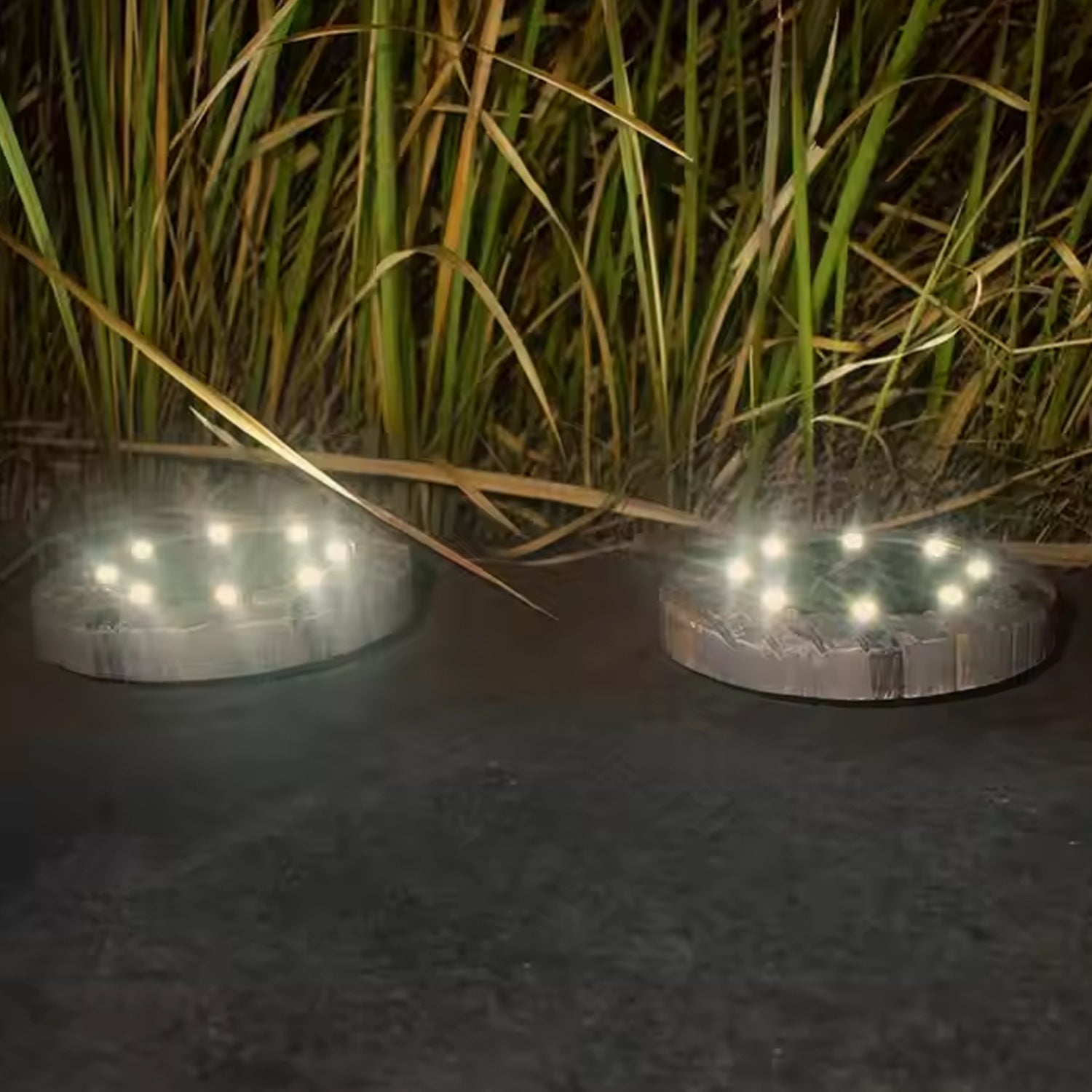 Disk Lights Slate  Heavy Duty Outdoor Solar Pathway Lights  4 Led (2 Pc) - Shop Gharse