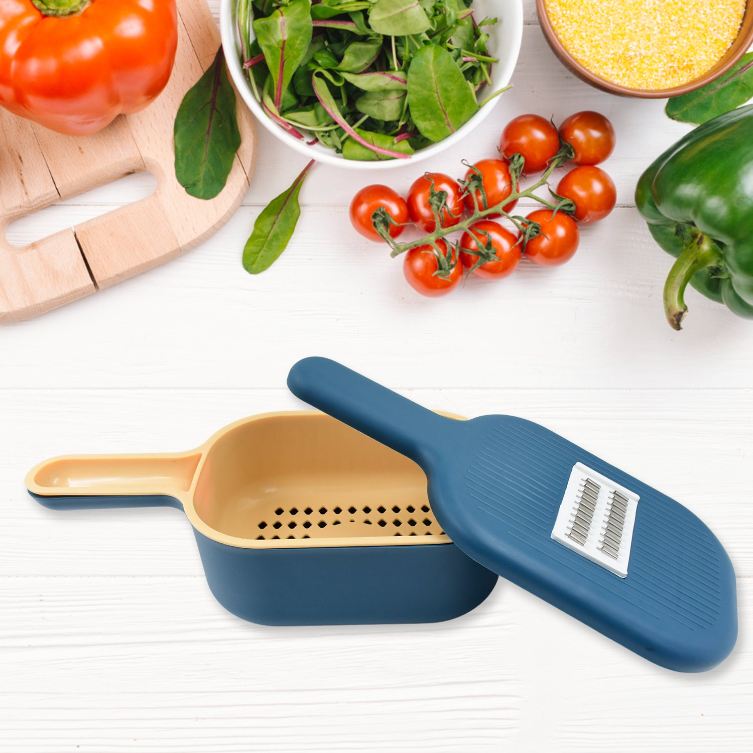 Vegetable Slicer Cutter - 6 Blades Kitchen Accessories Tools  Appliances With Container  Handle (1 Set) - Shop Gharse