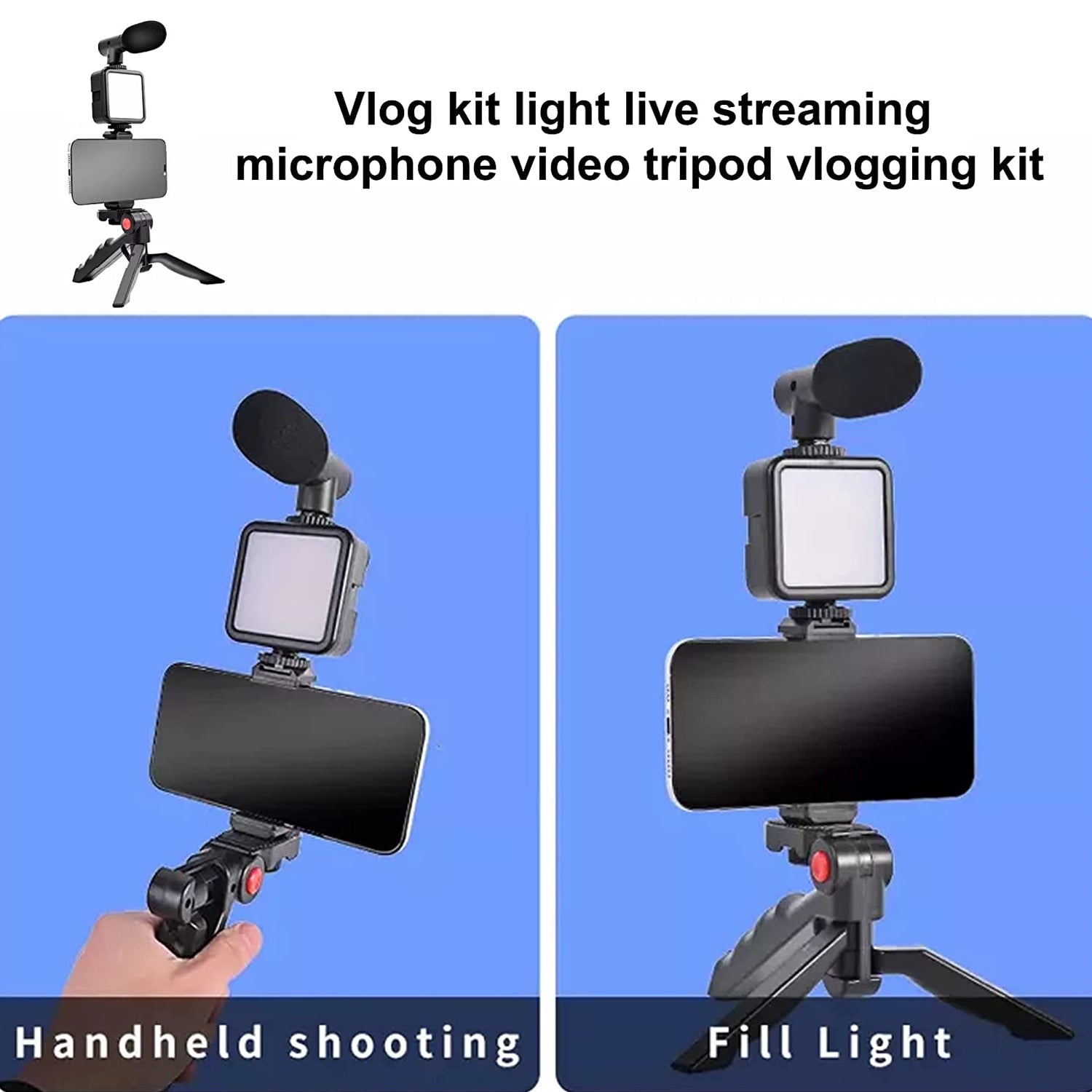 6054 Vlogging Kit For Video Making With Mic Mini Tripod Stand Led Light  Phone Holder Clip For Making Videos - Shop Gharse