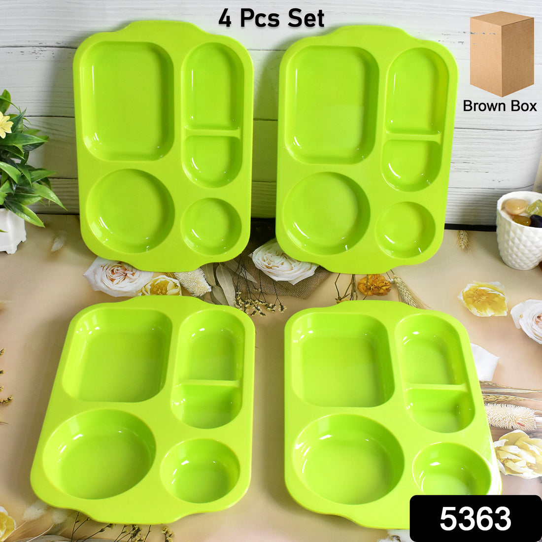 5363 Unbreakable Plastic Food Platesbiodegradable 5 Compartment Square Plate For Food - Shop Gharse