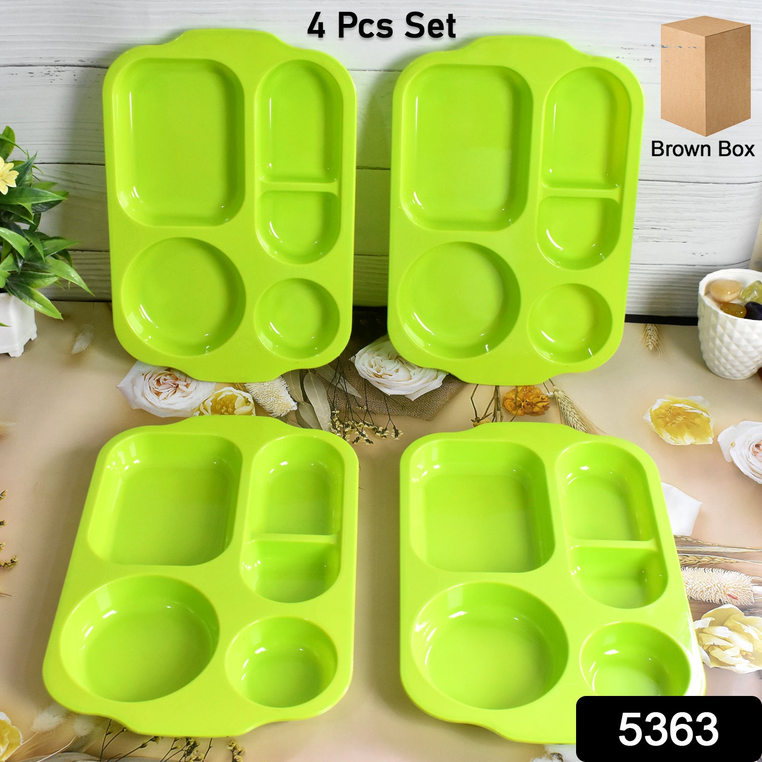 5363 Unbreakable Plastic Food Platesbiodegradable 5 Compartment Square Plate For Food - Shop Gharse
