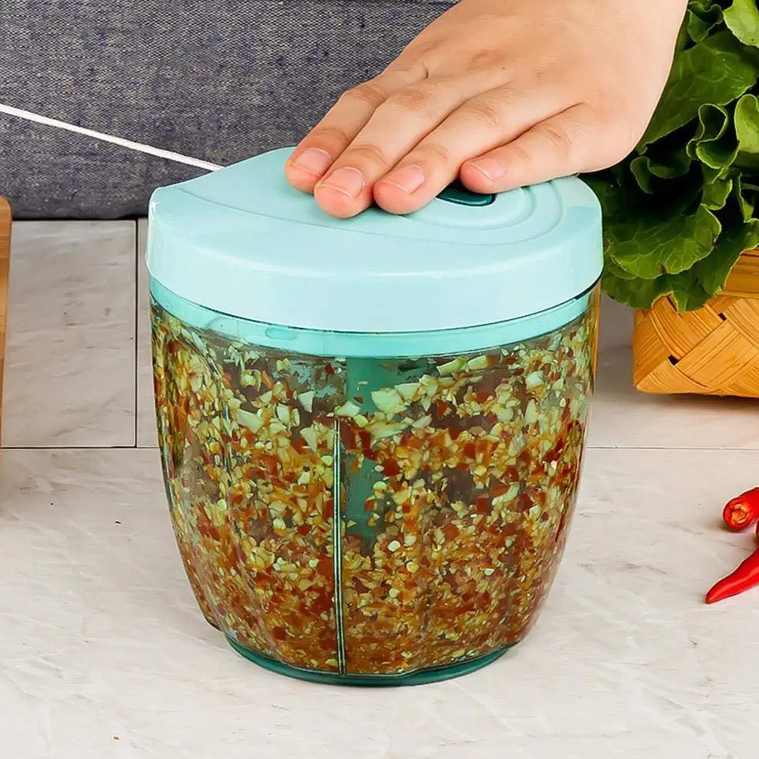 2065 6 Blade 2in1 Manual Food Chopper Compact  Powerful Hand Held Vegetable Chopper (1000ml) - Shop Gharse