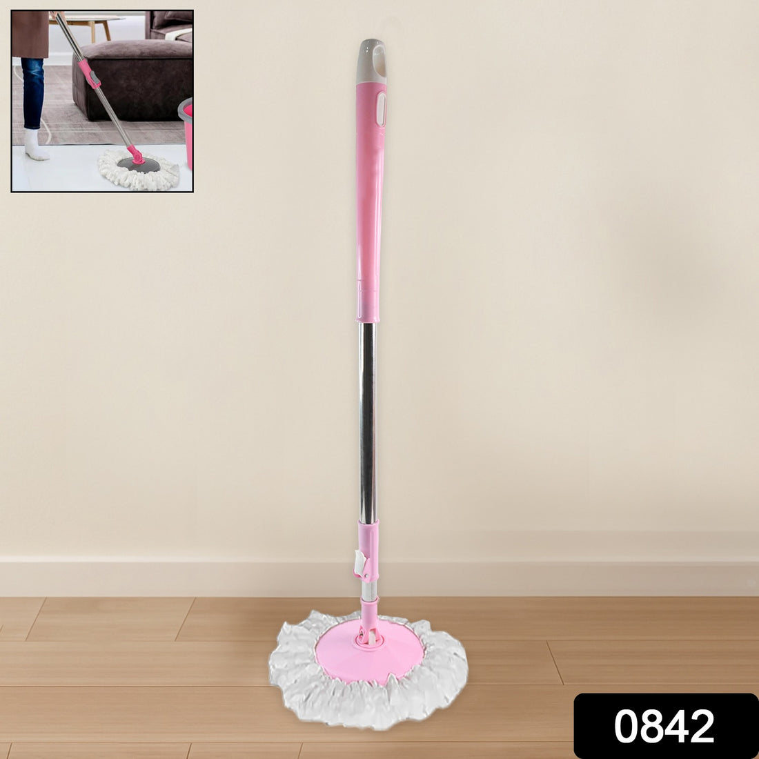 0842 Home Cleaning - Stainless Steel 360 Degree Rotating Pole Microfiber Mop Rod Stick - Shop Gharse