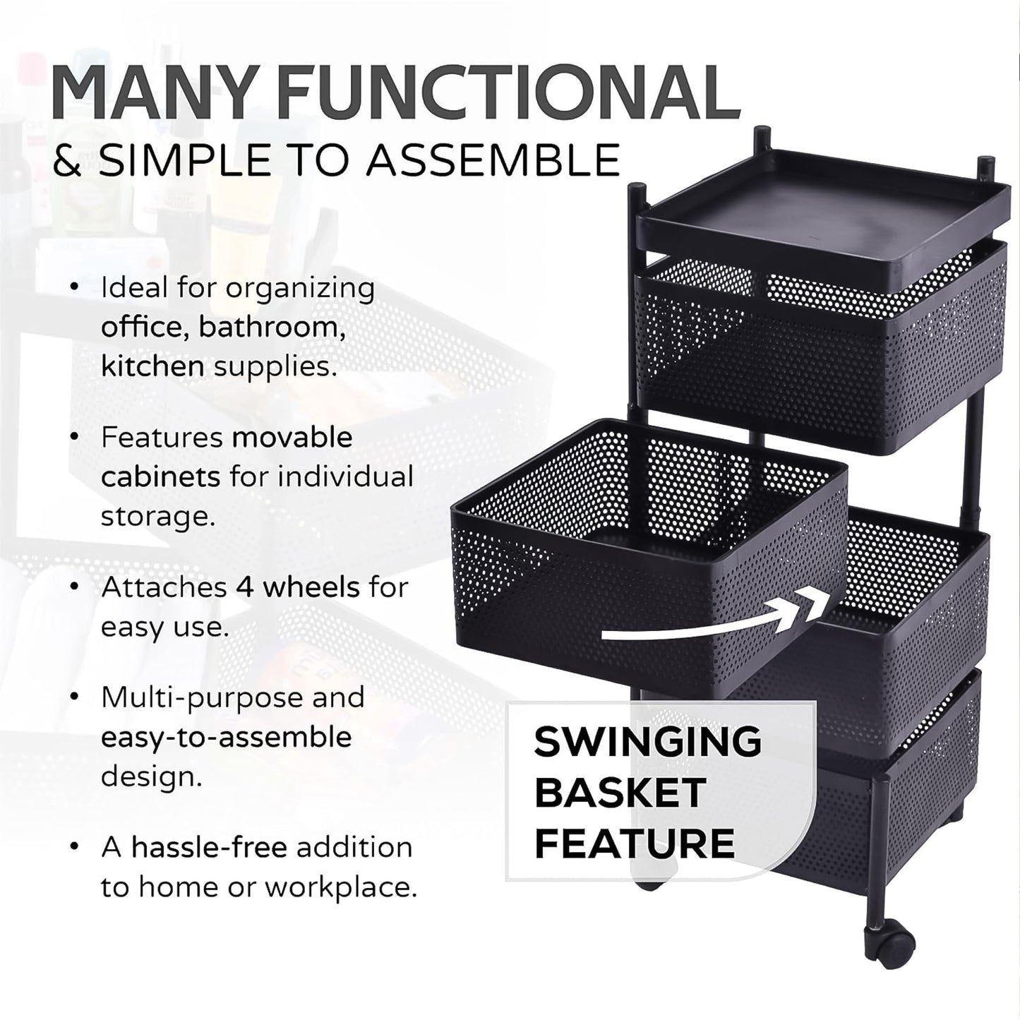 Metal Square High Quality Kitchen Trolley With Wheels (4 Layer  1 Pc) - Shop Gharse