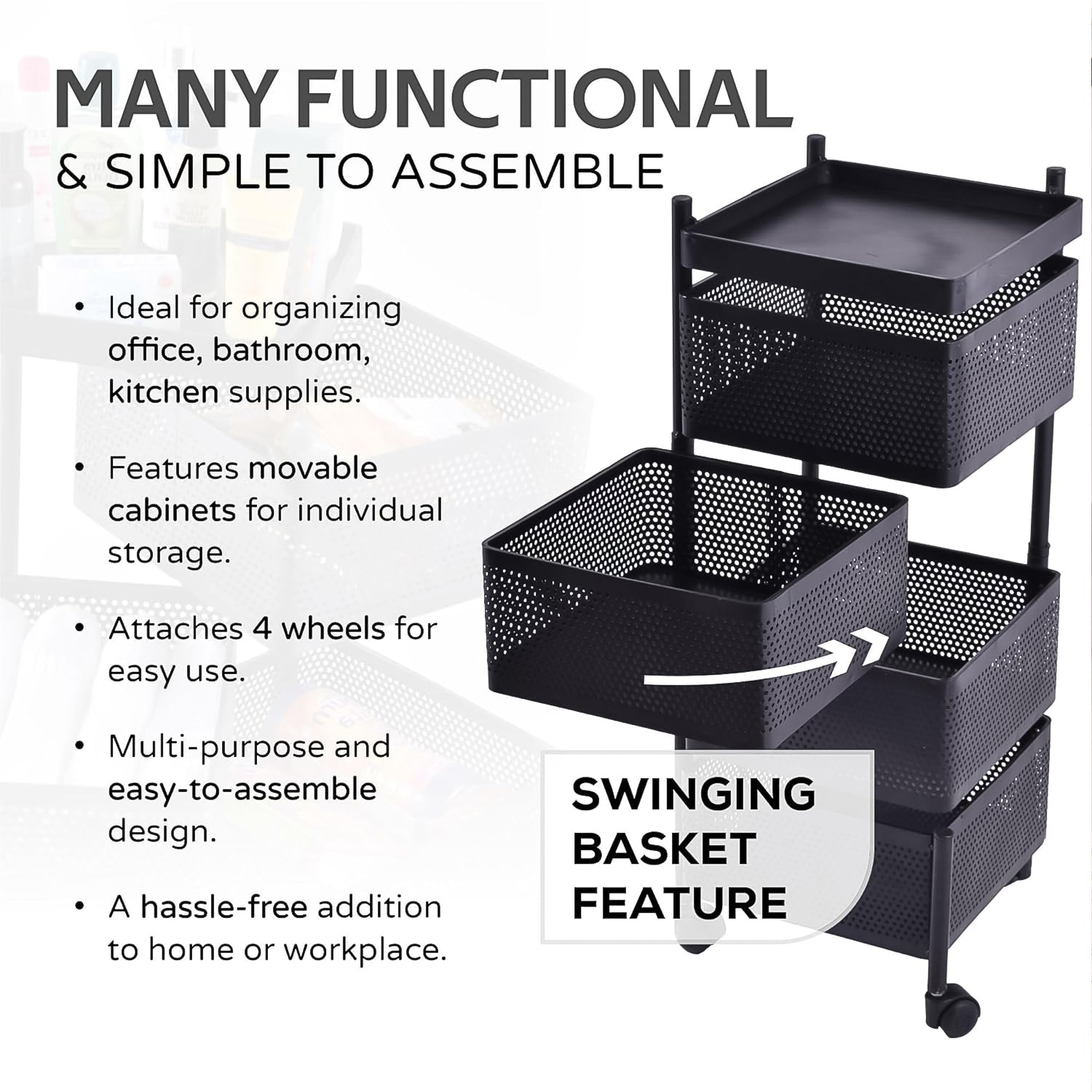 Metal Square High Quality Kitchen Trolley With Wheels (4 Layer  1 Pc) - Shop Gharse