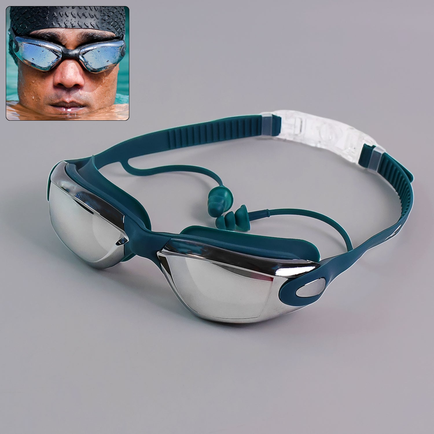 Professional Anti-fog Uv Protection Swimming Goggles With Mirrored Lenses And Earplugs - Shop Gharse